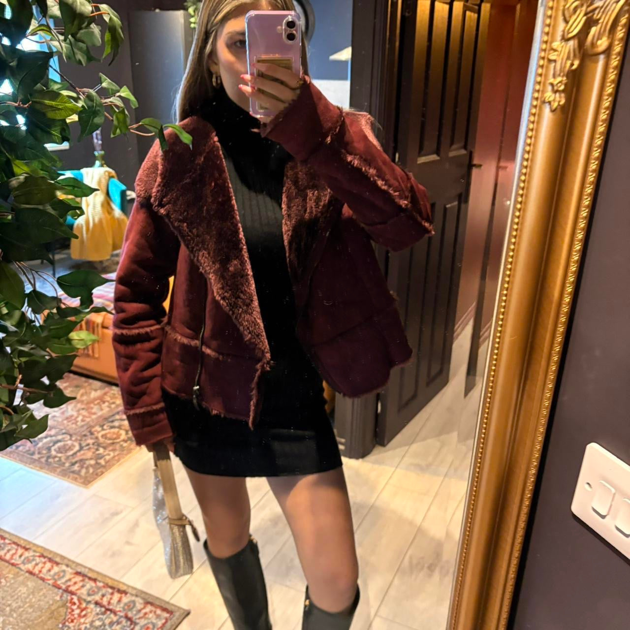 Italian Vintage burgundy fur Afghan jacket