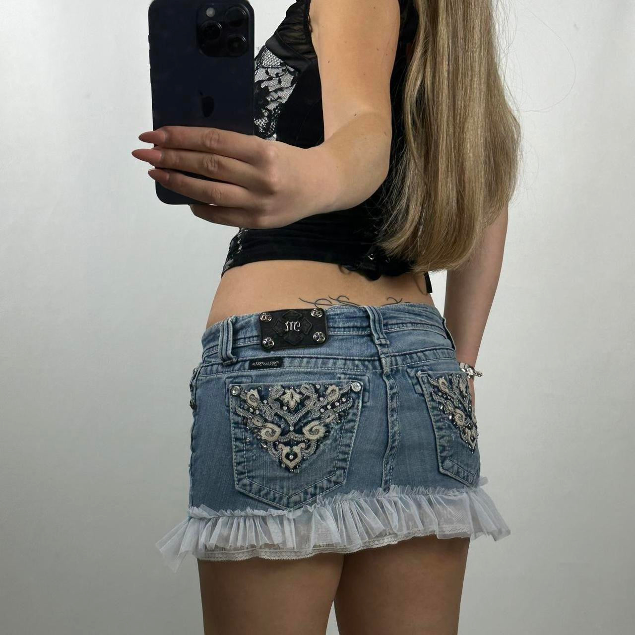 Miss Me rhinestone rhinestone lace lined skirt