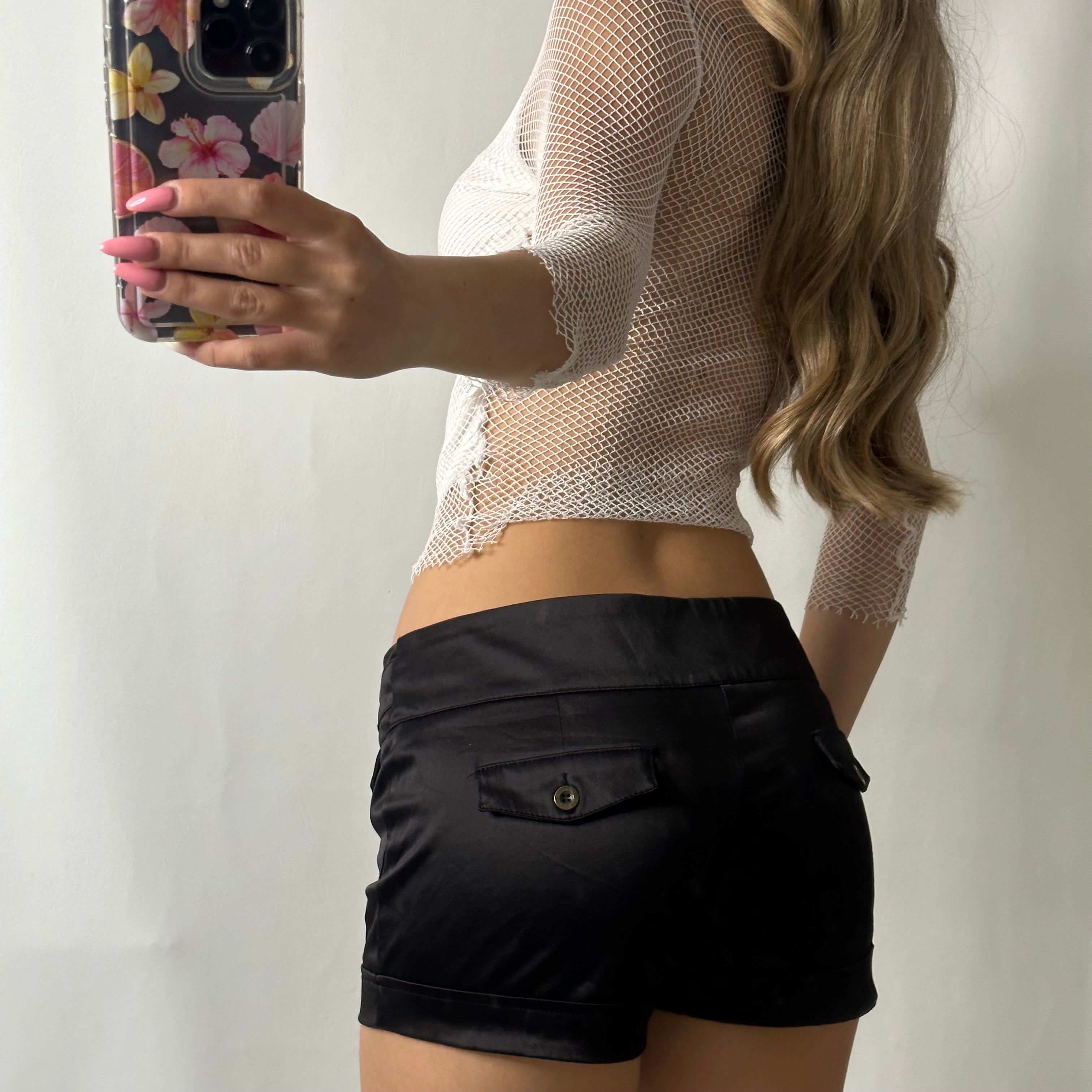 White fishnet long sleeve top