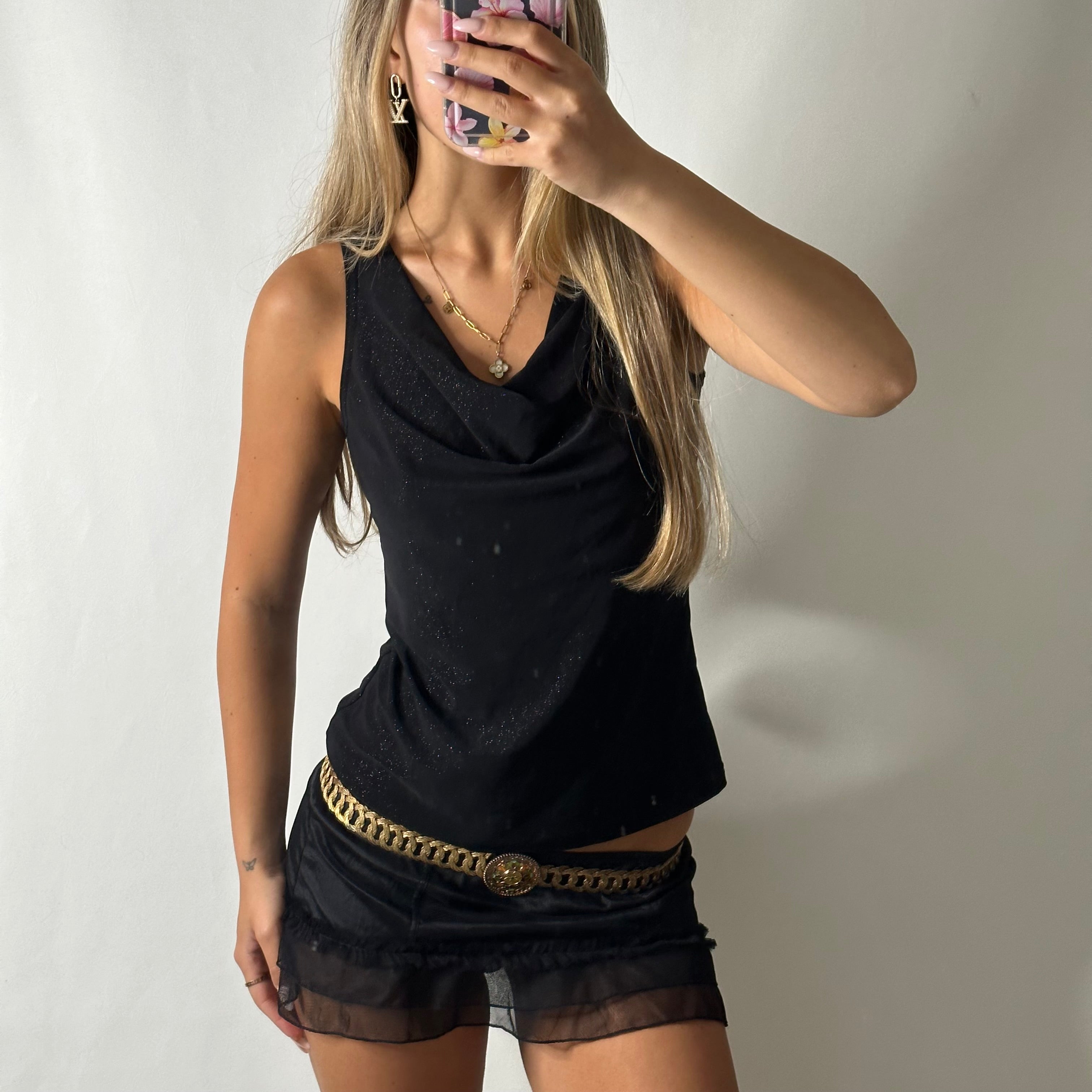 Glittery cowl neck top