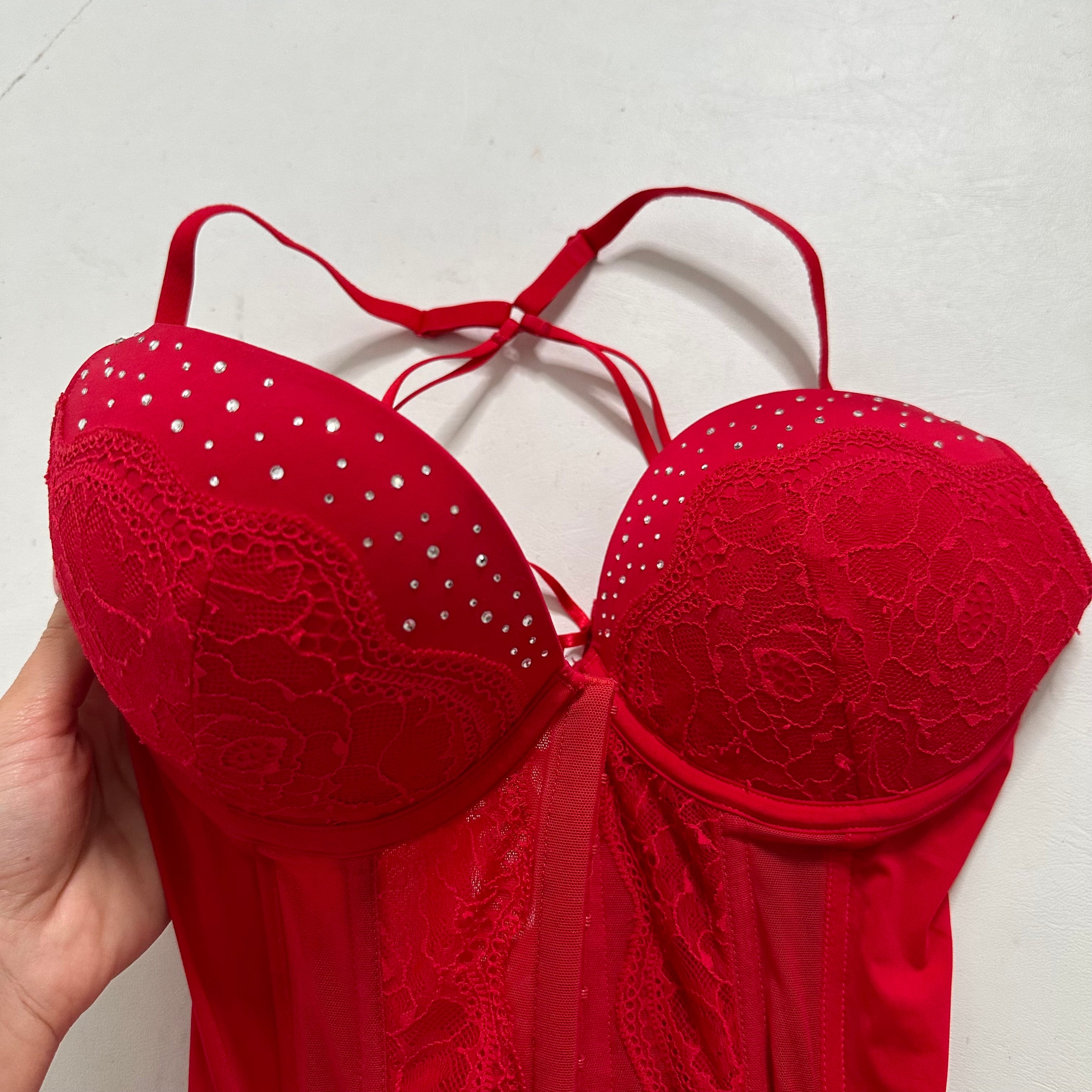 Red rhinestone mesh corset