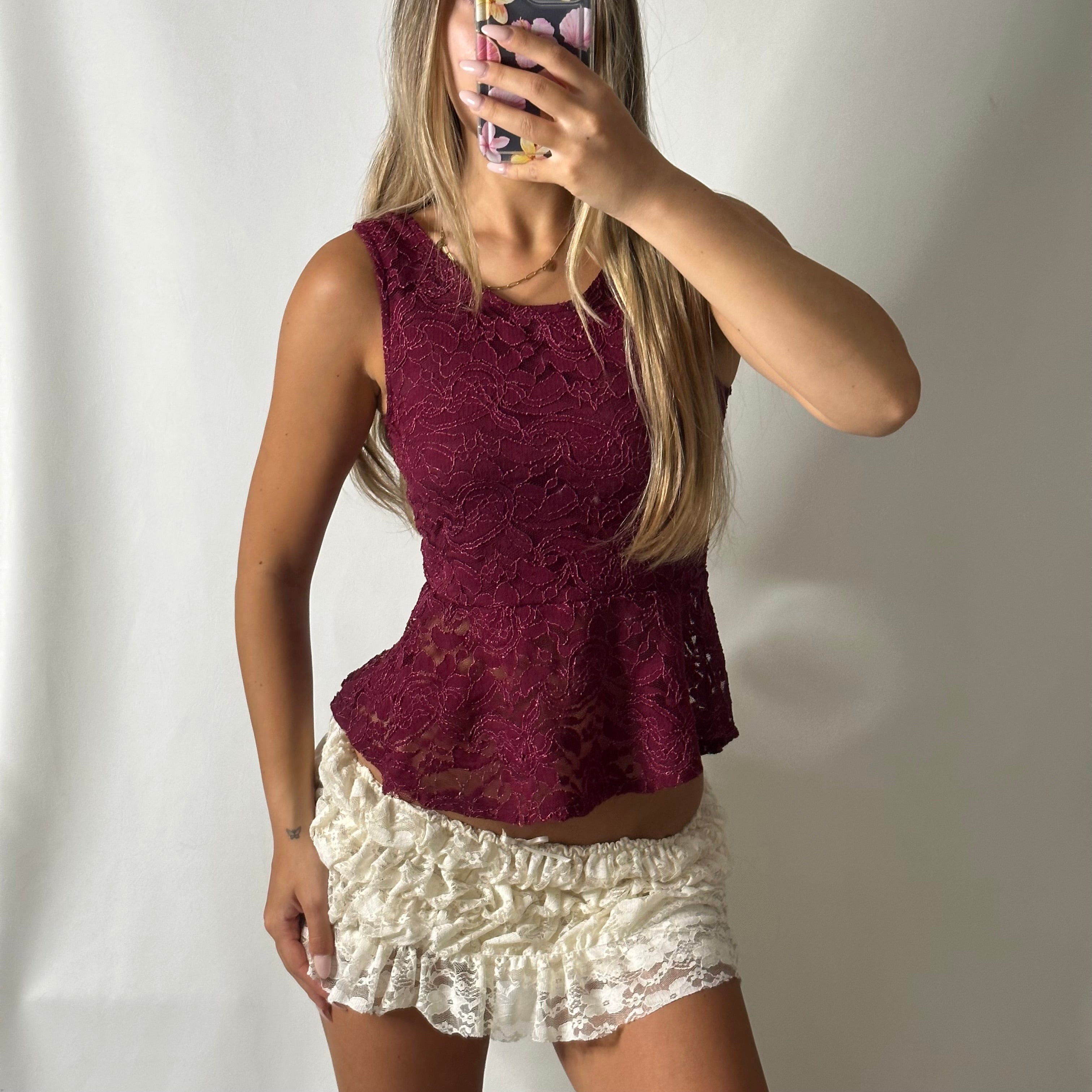 Burgundy lace top with bow