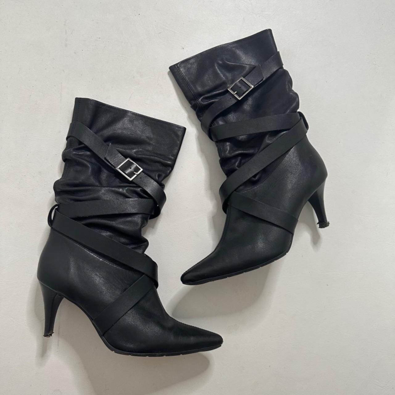 Black buckle slouchy boots