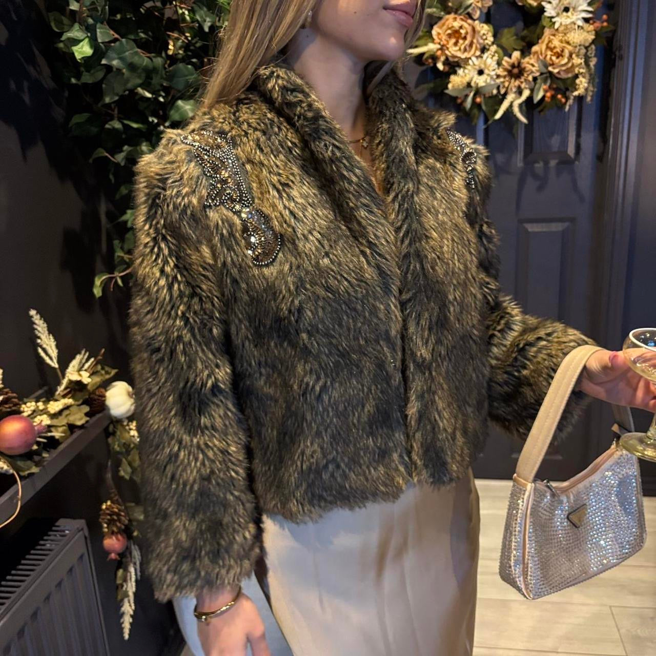 Brown sequin fur jacket