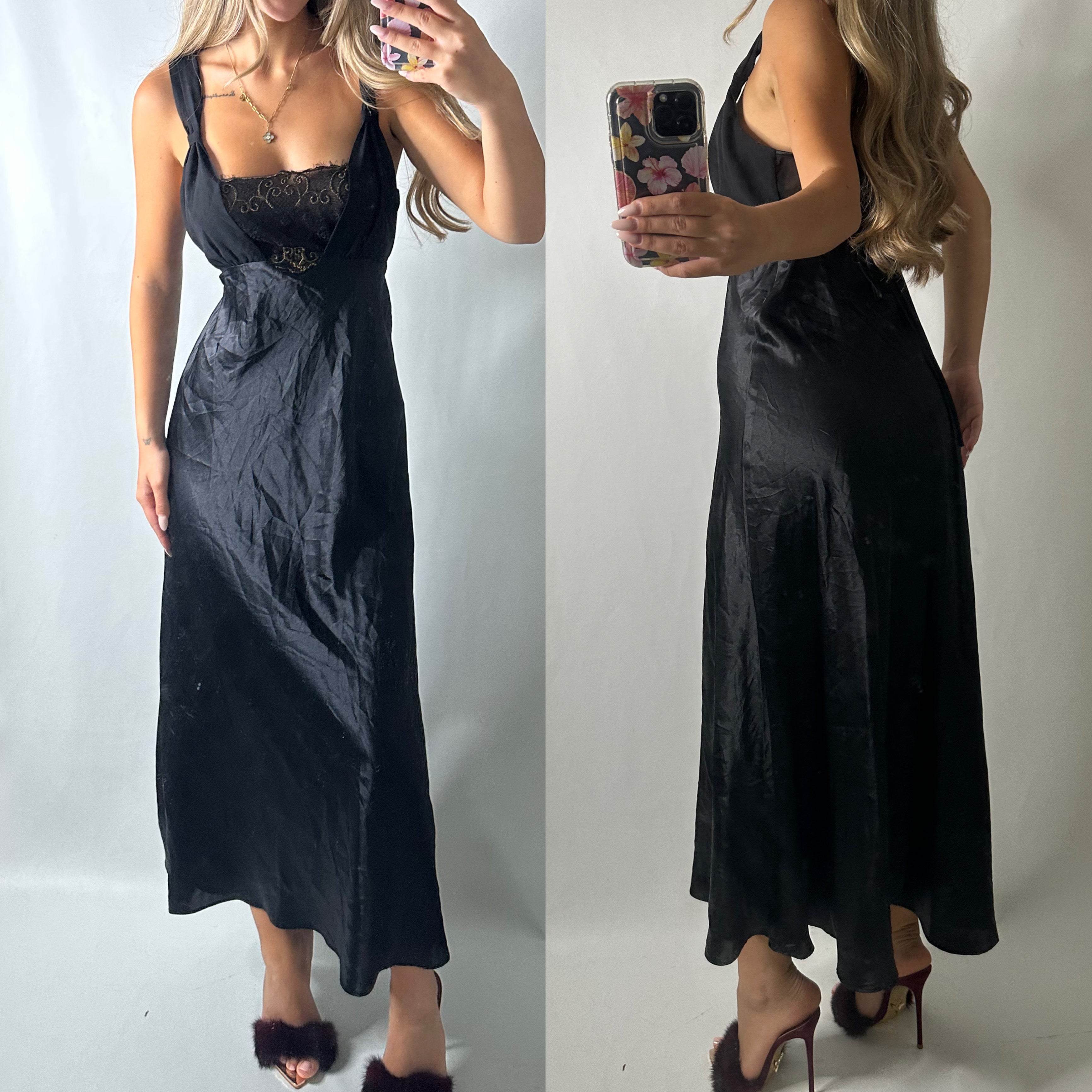 Satin mesh detailed maxi dress