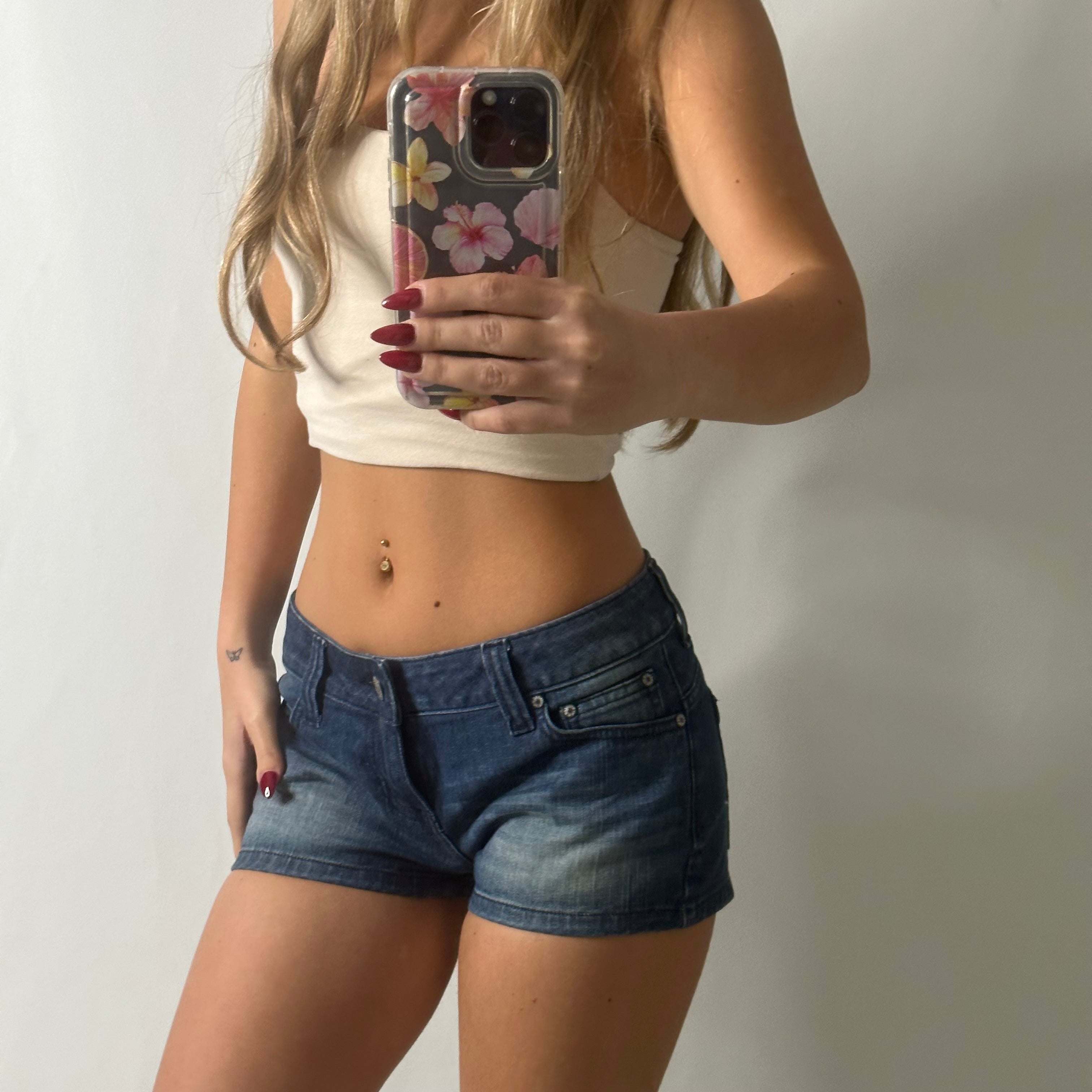 Low rise mini denim shorts