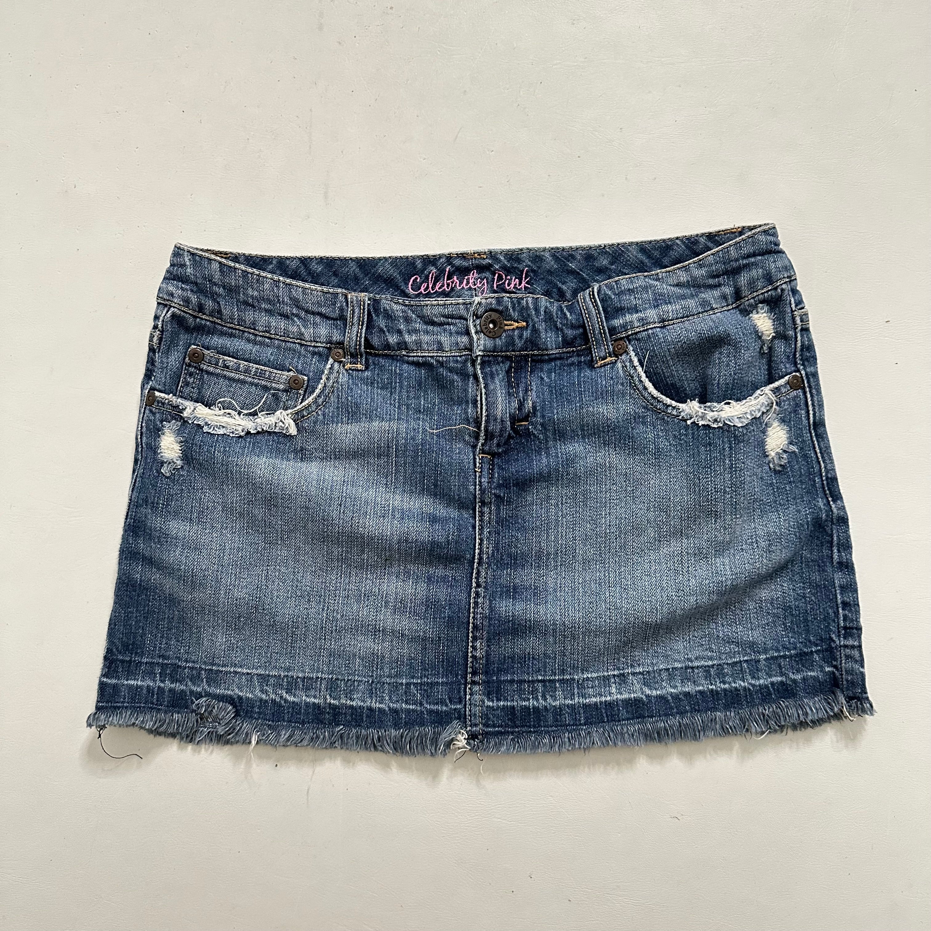 Low rise mini denim skirt