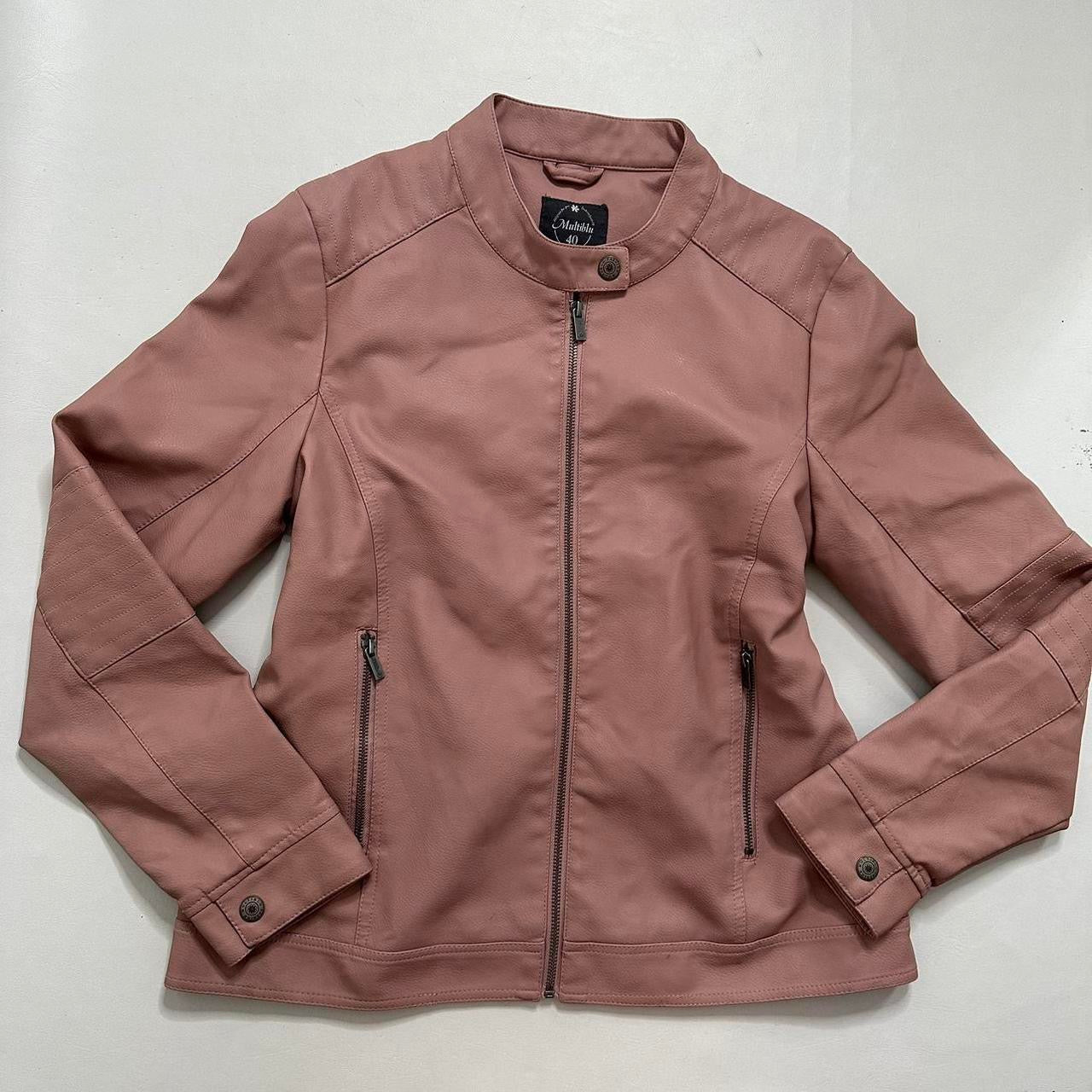 Faux leather pink moto jacket