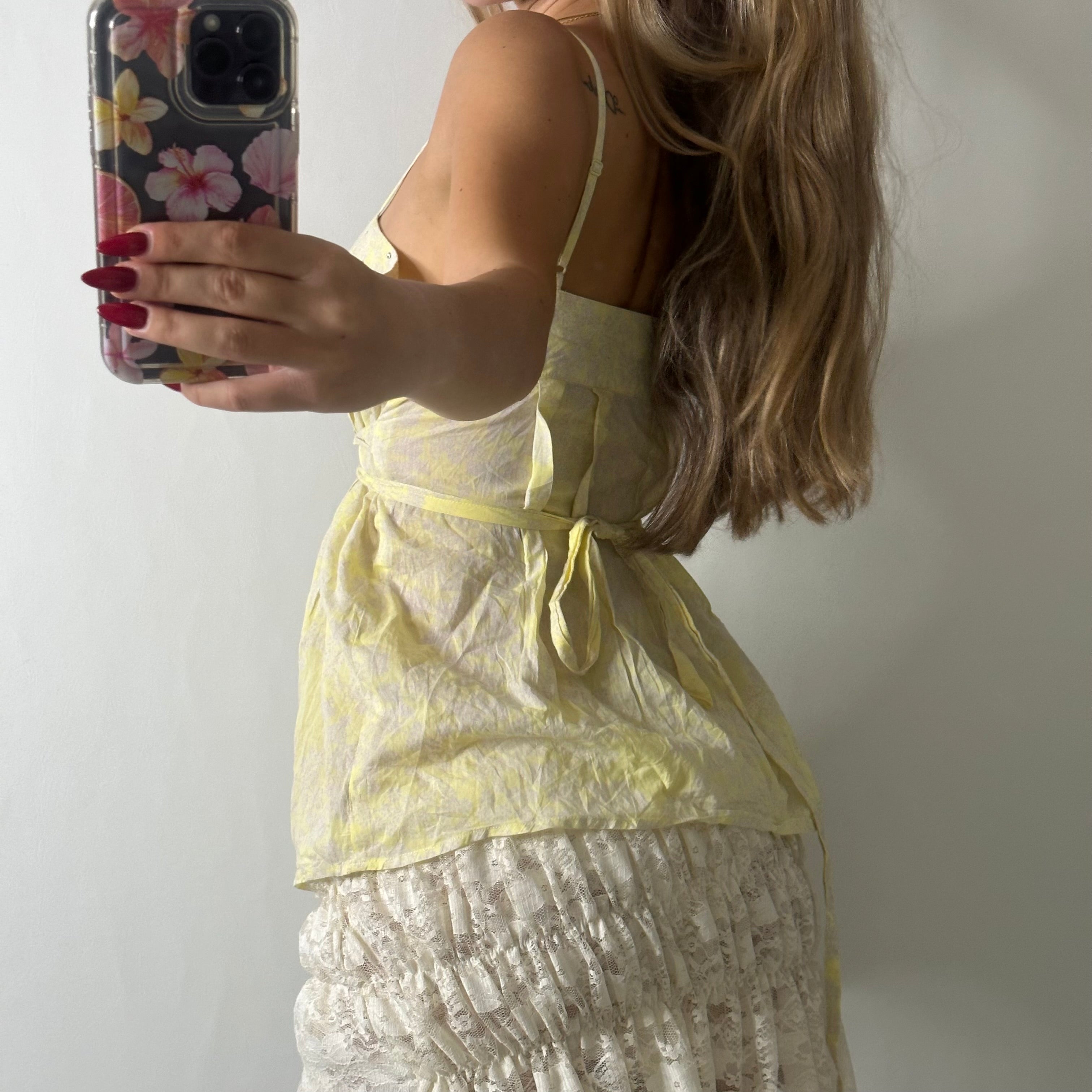Kookai light yellow floral tie up cami