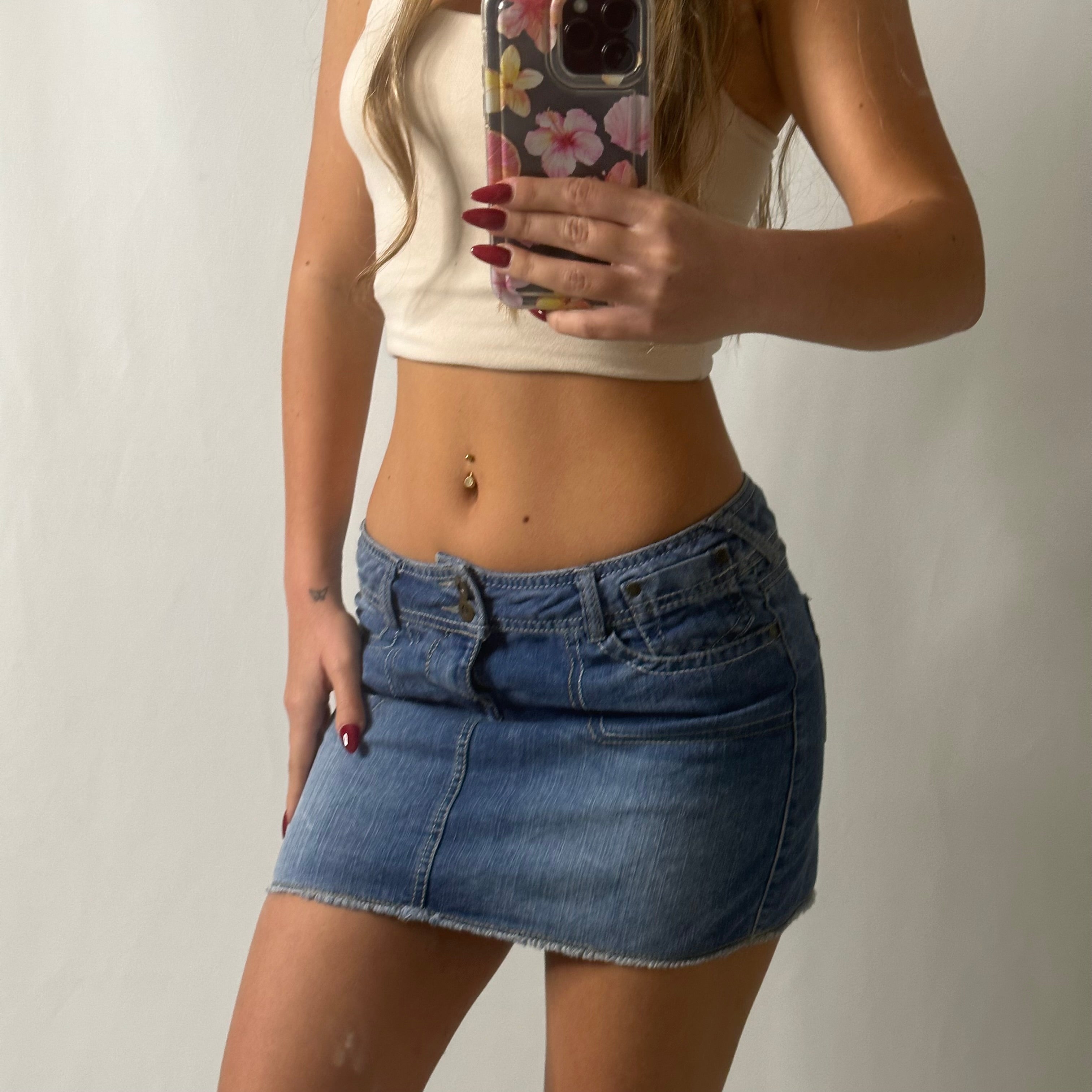 Mini denim skirt with contrast stitching