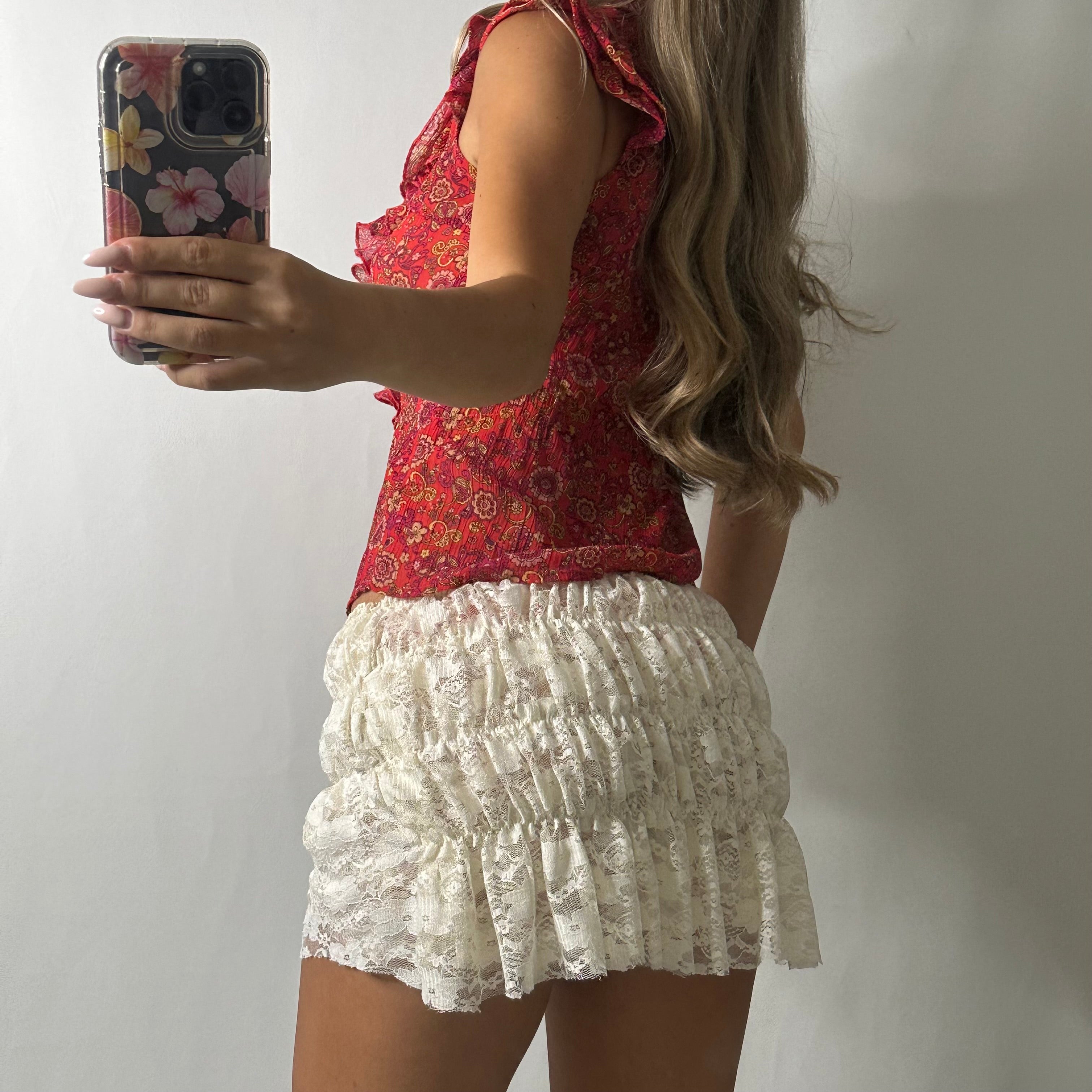 Ruffle mesh blouse