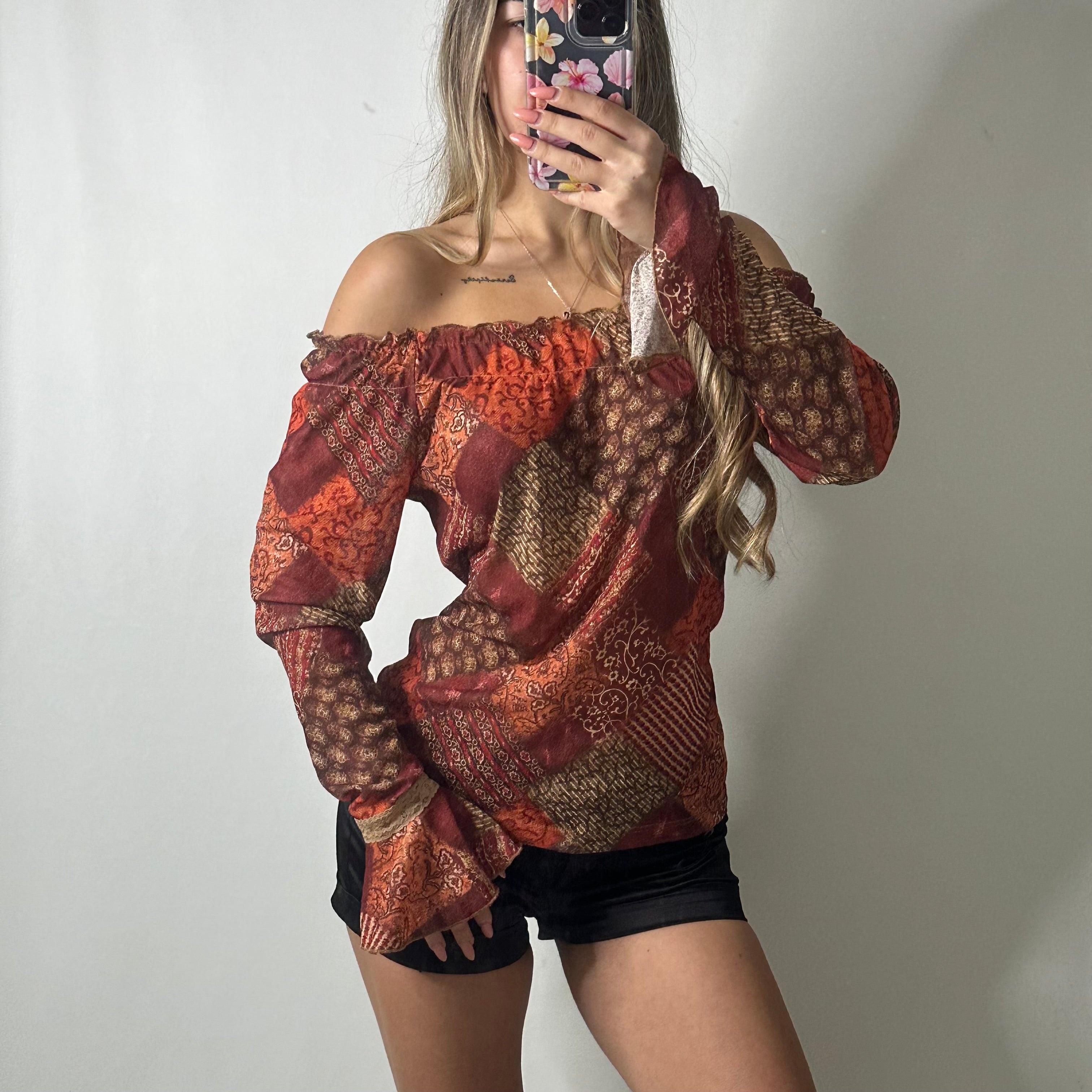 Off shoulder flared sleeve blouse