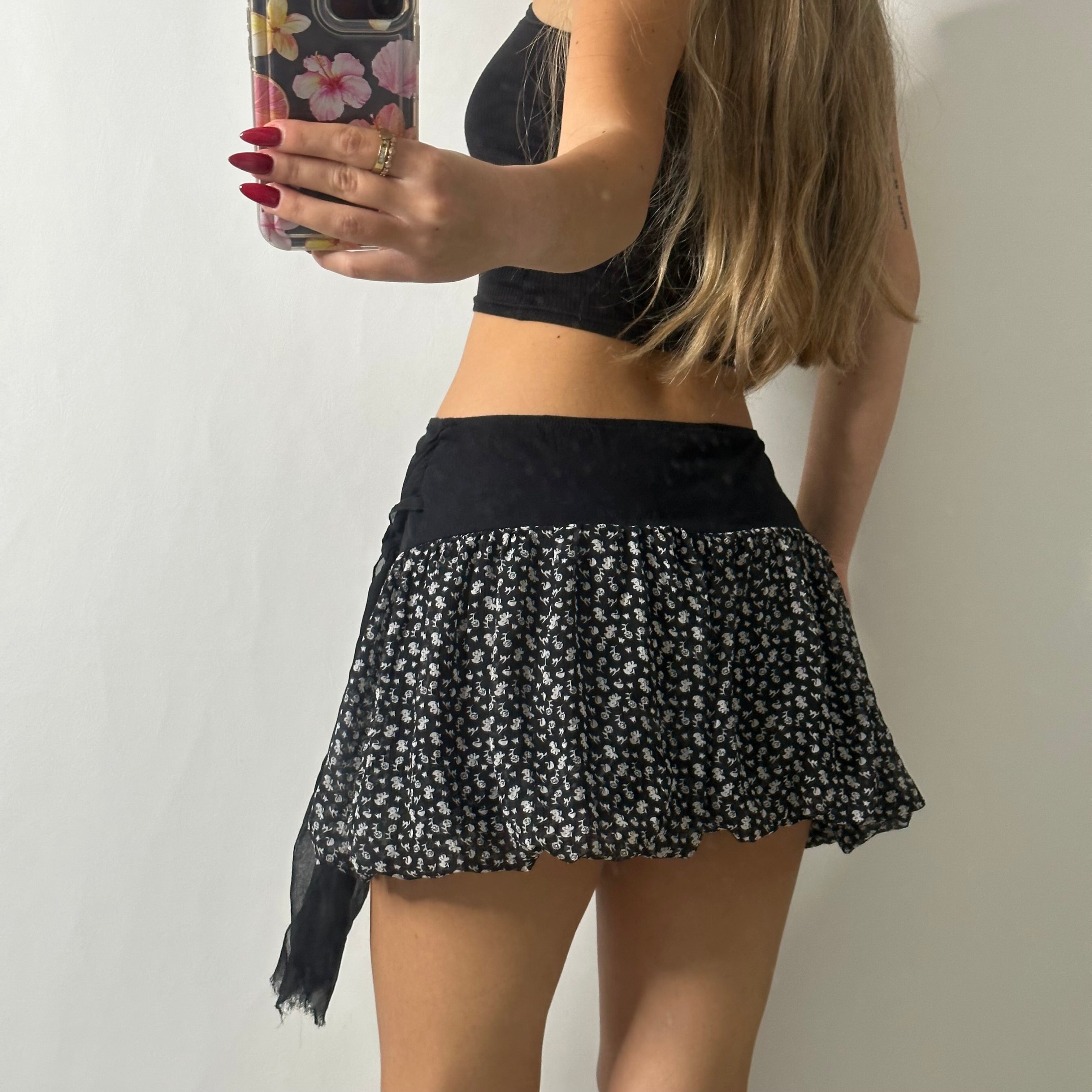 Mesh tie up mini skirt