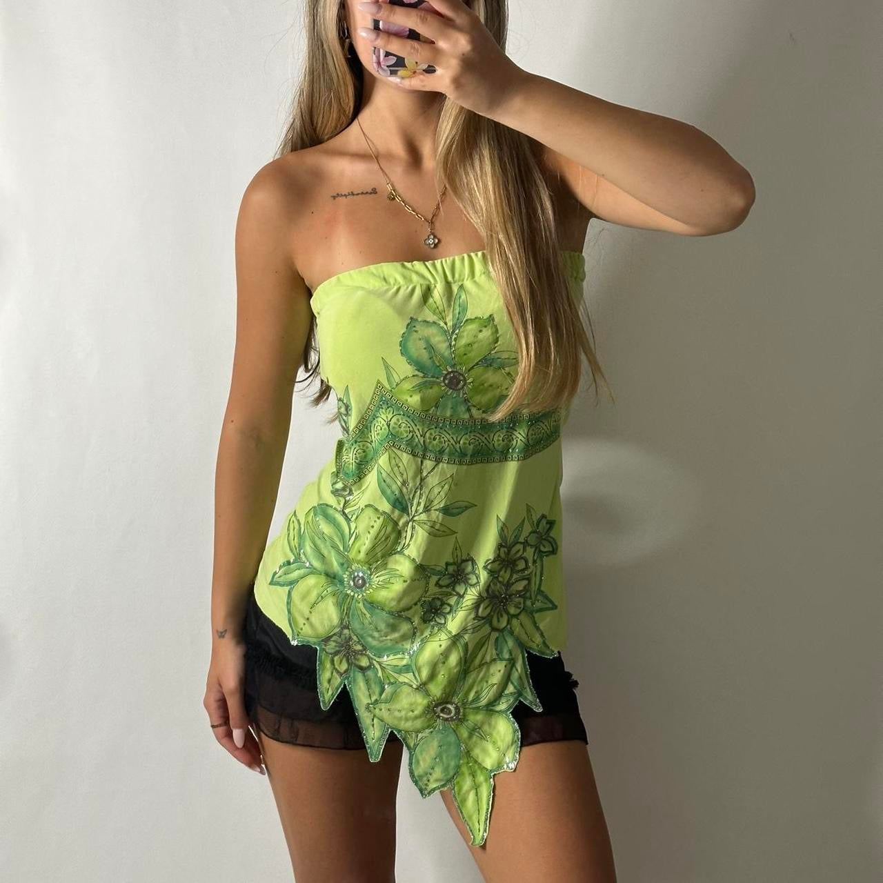 Green floral cut out tube top