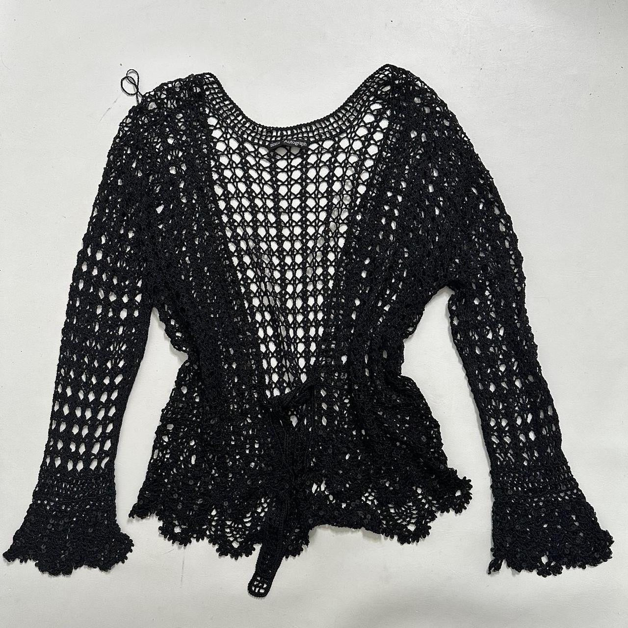 Crochet sequin flared sleeve cardigan