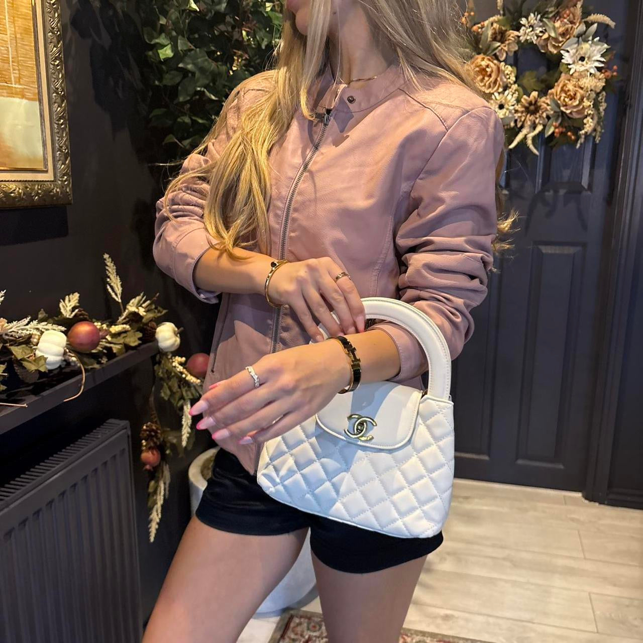 Faux leather pink moto jacket