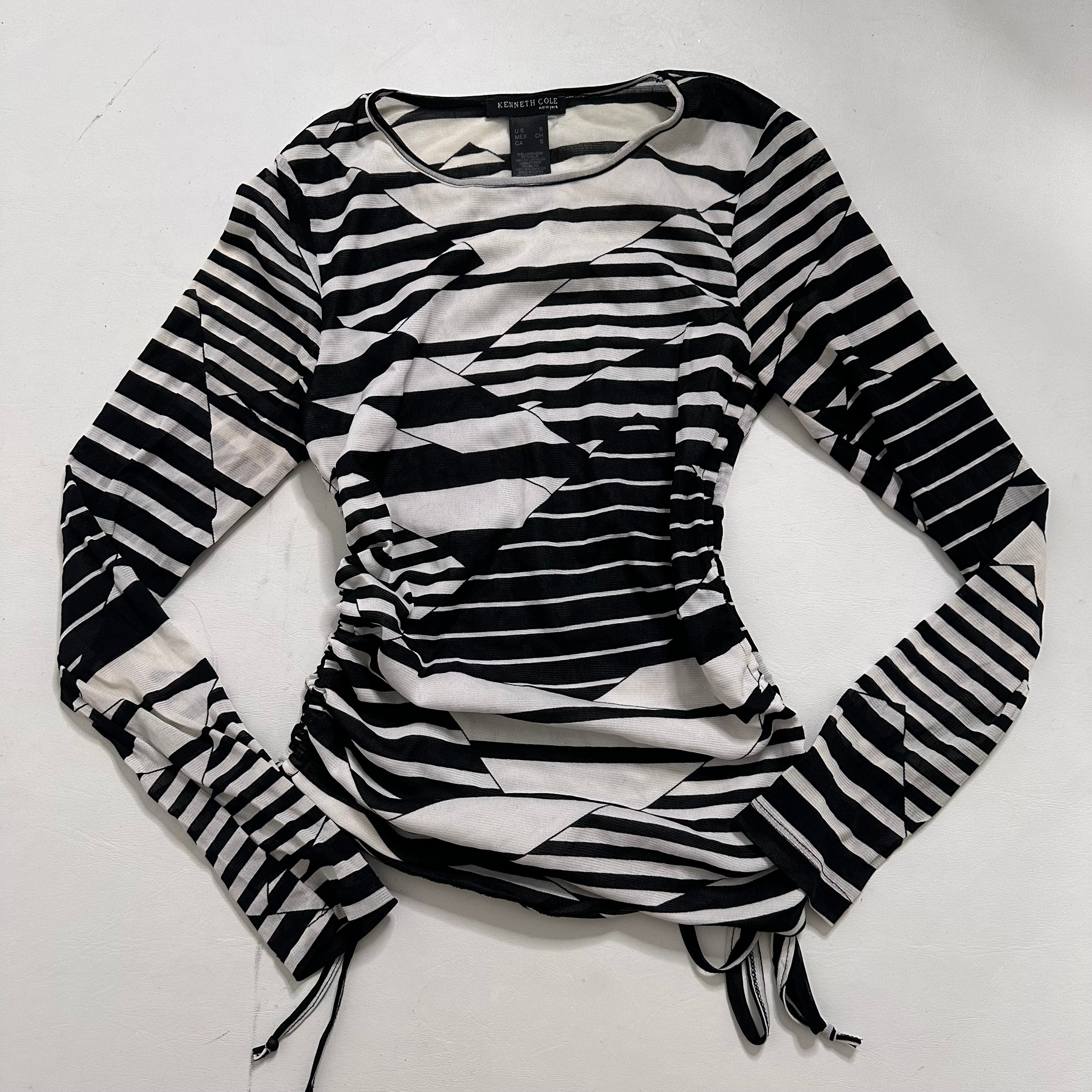 Striped mesh long sleeve top