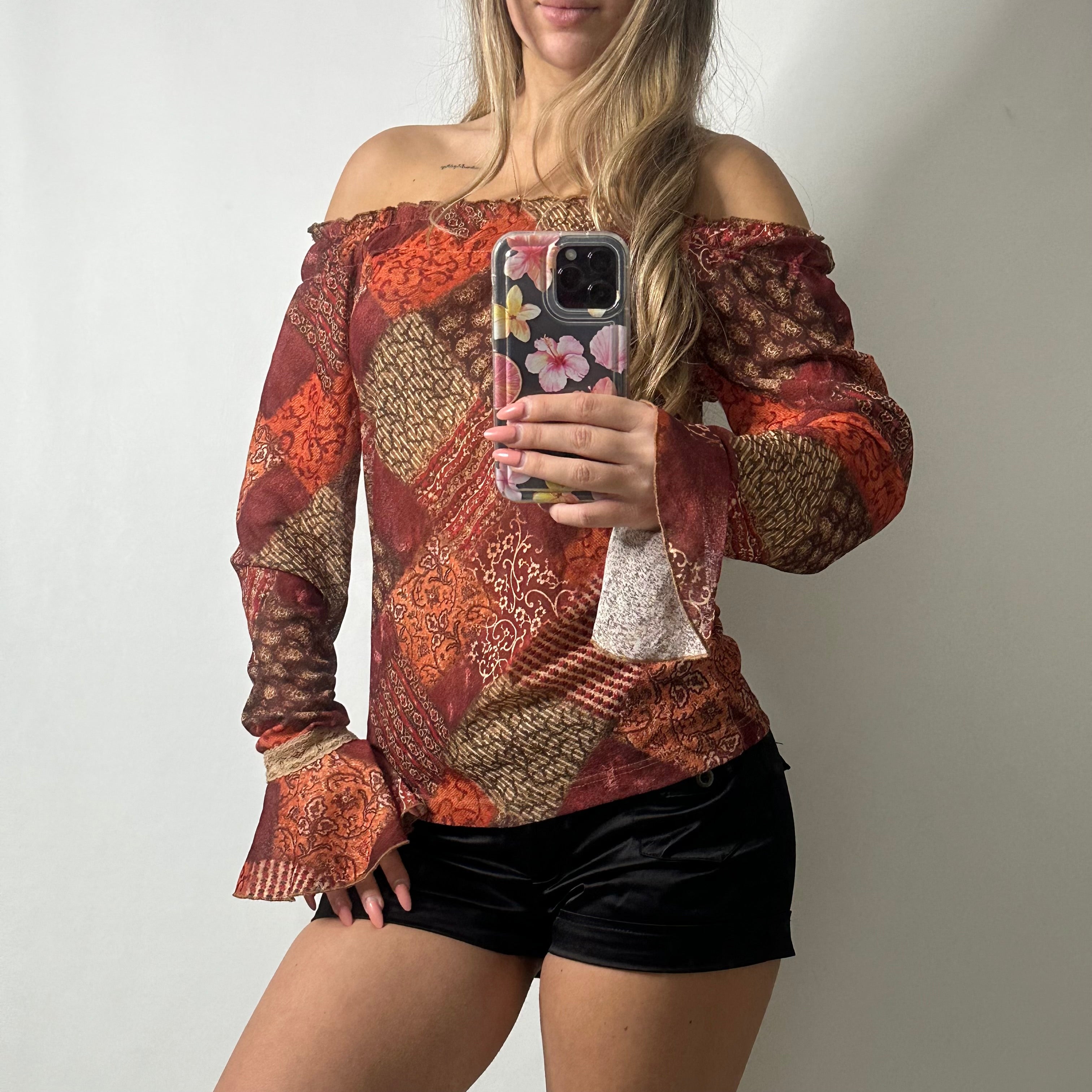 Off shoulder flared sleeve blouse