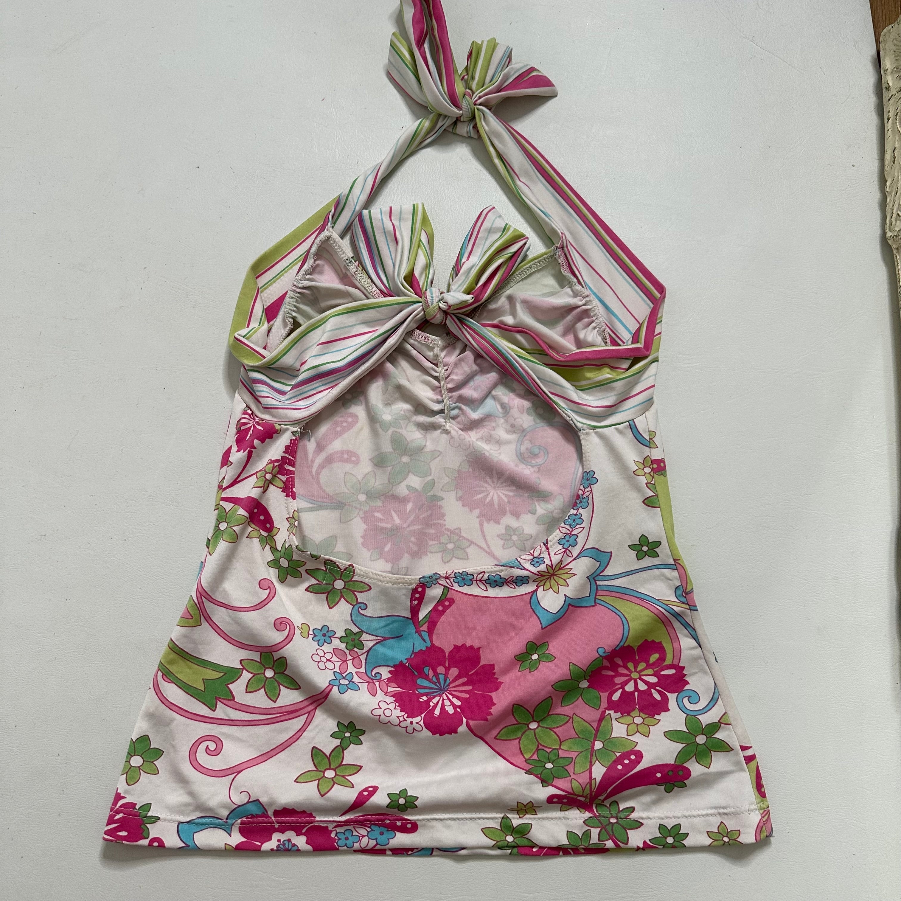 Pink backless floral halter top