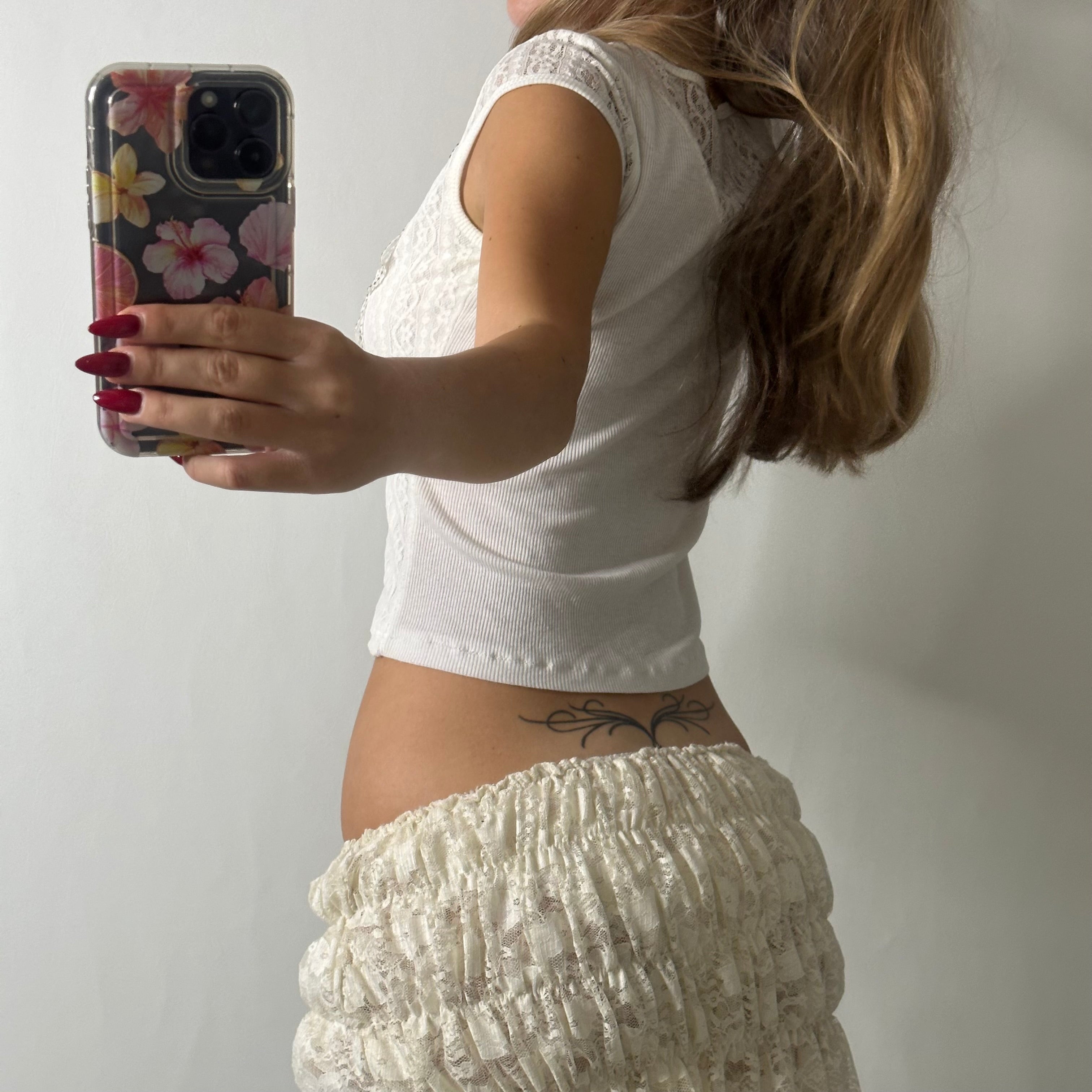 White lace sequin butterfly top