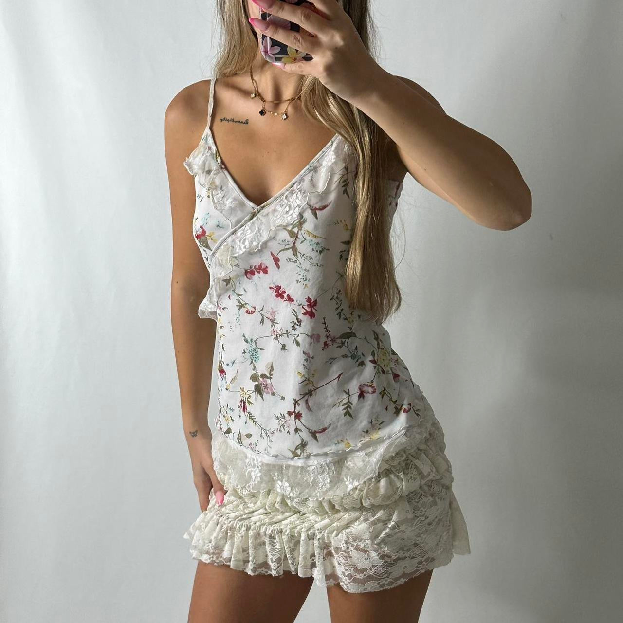 White floral lace lined cami