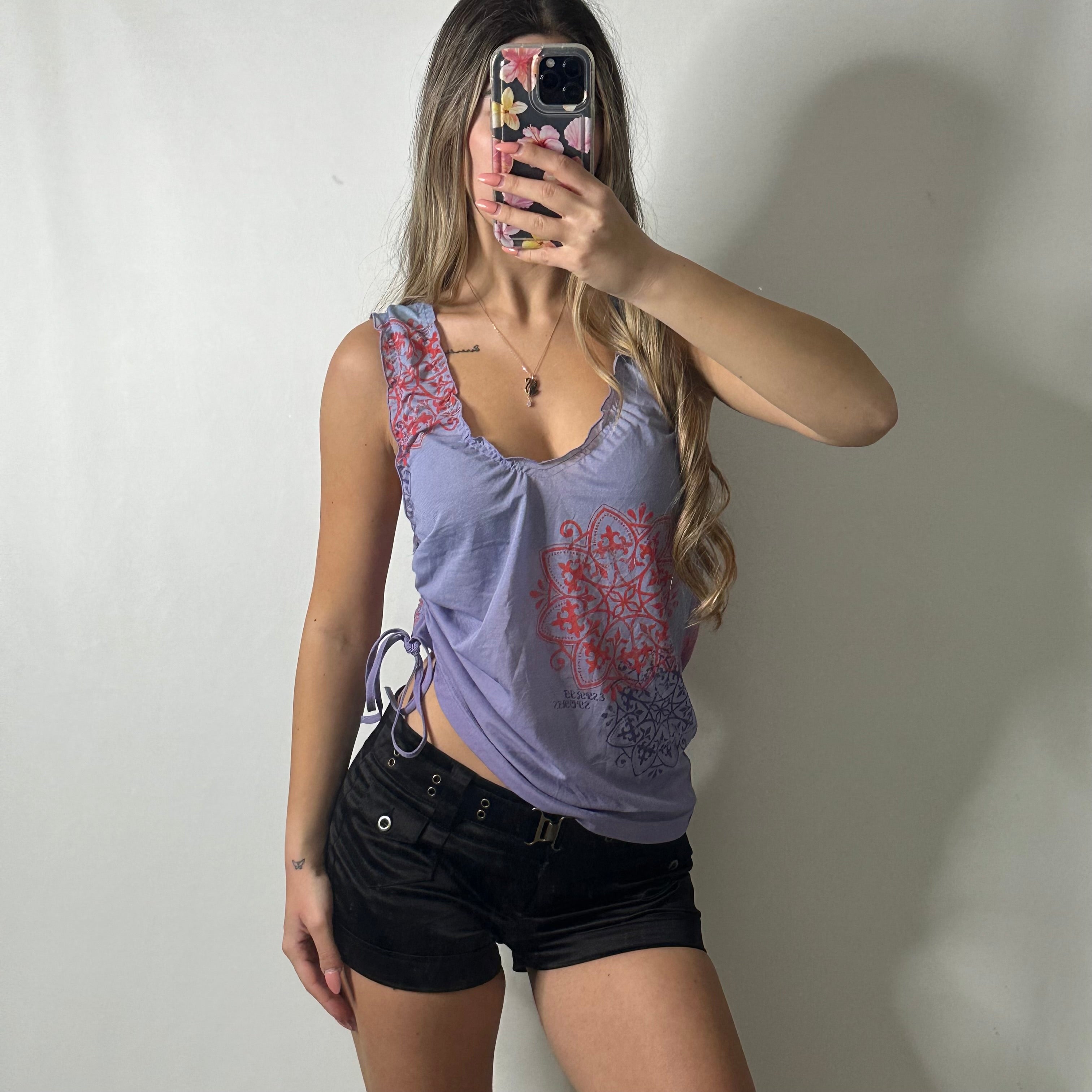 Lilac mesh ruched top