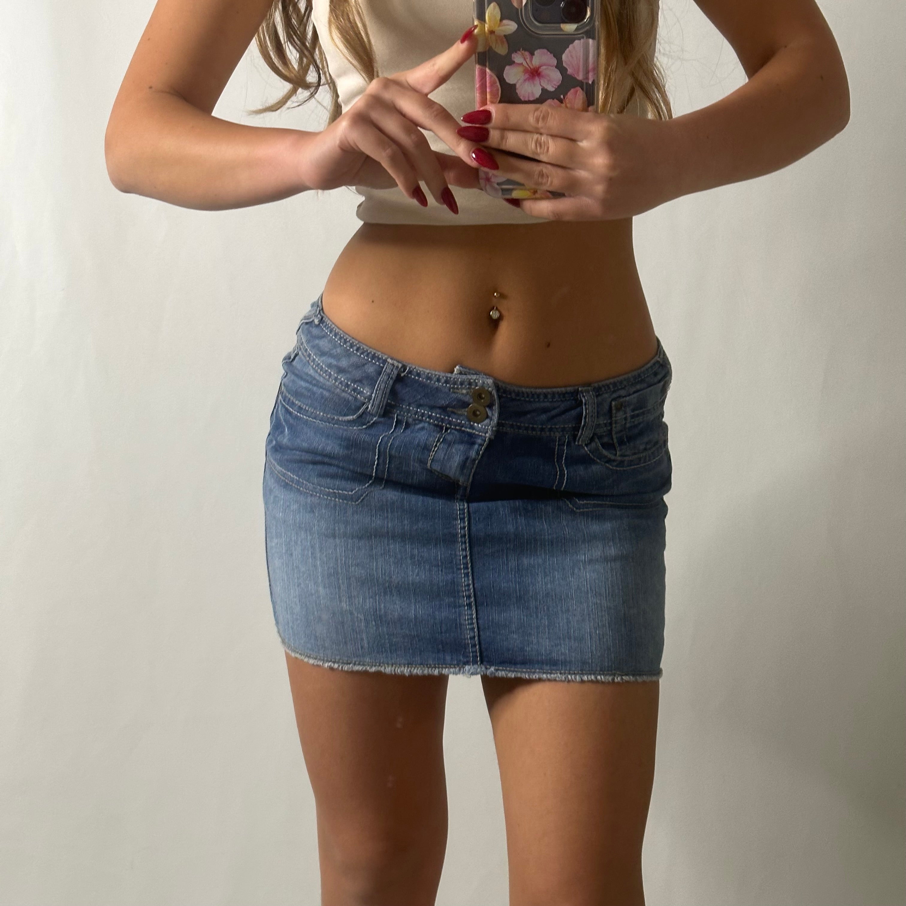 Mini denim skirt with contrast stitching