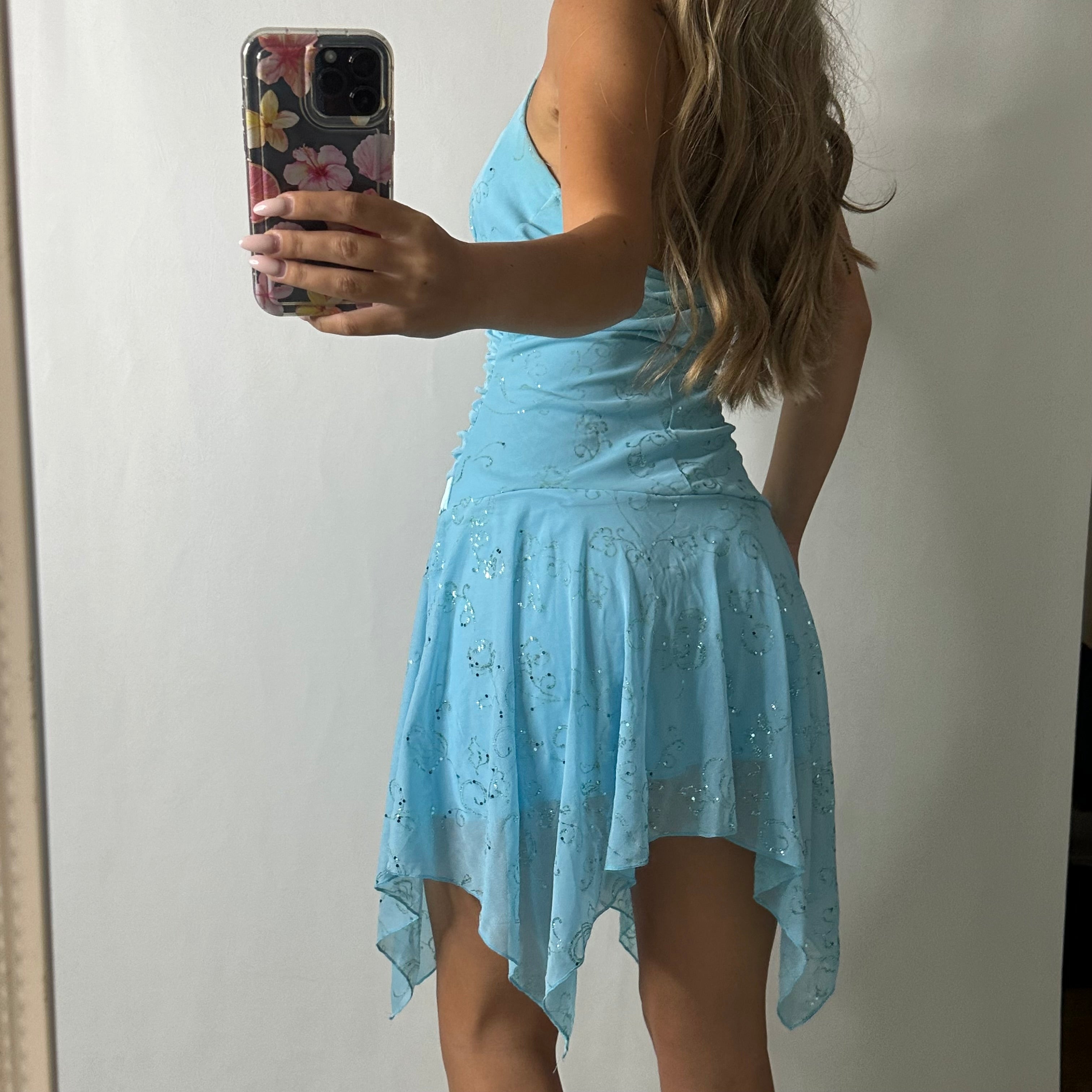 Blue glittery ruched fairy halter dress