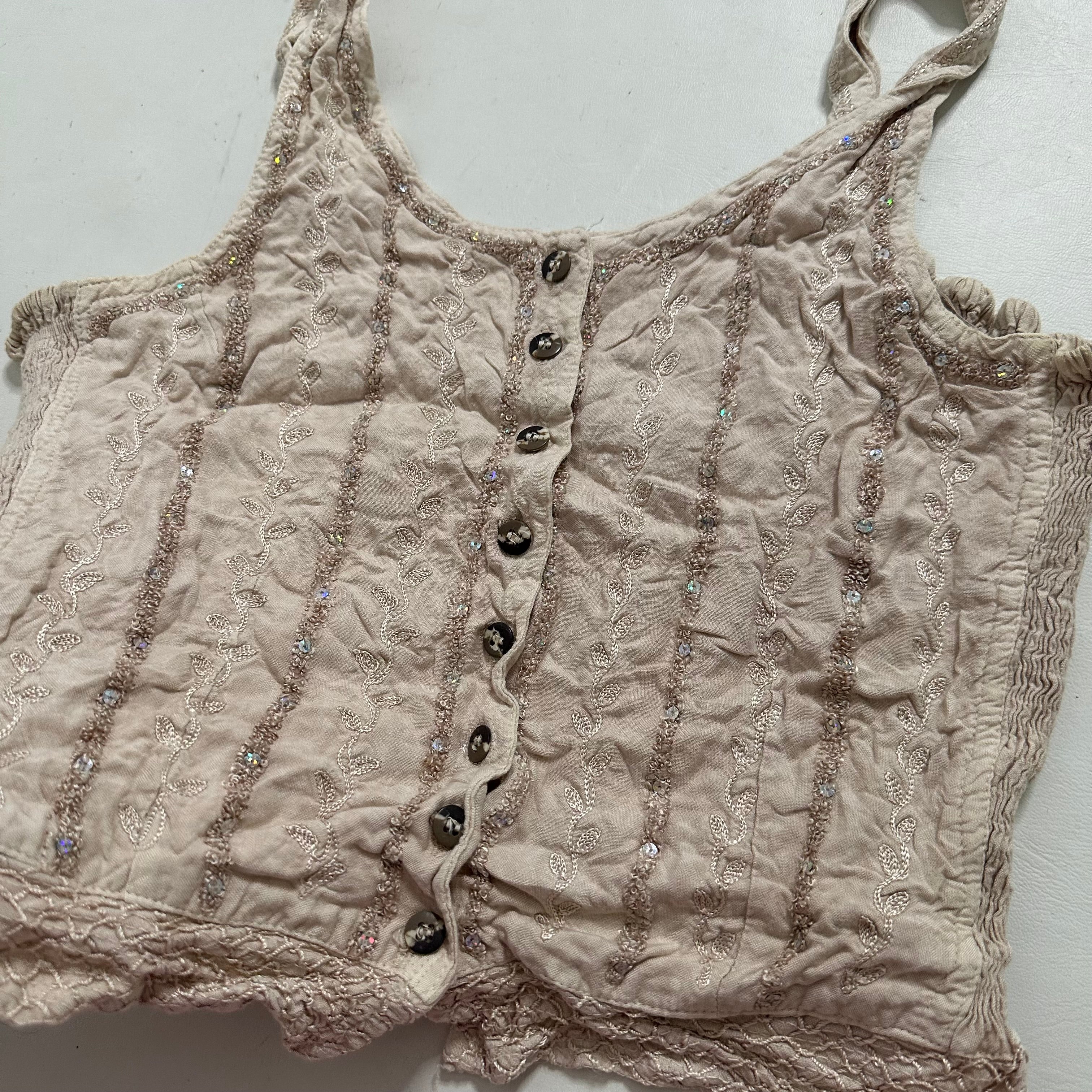 Linen sequin button up top