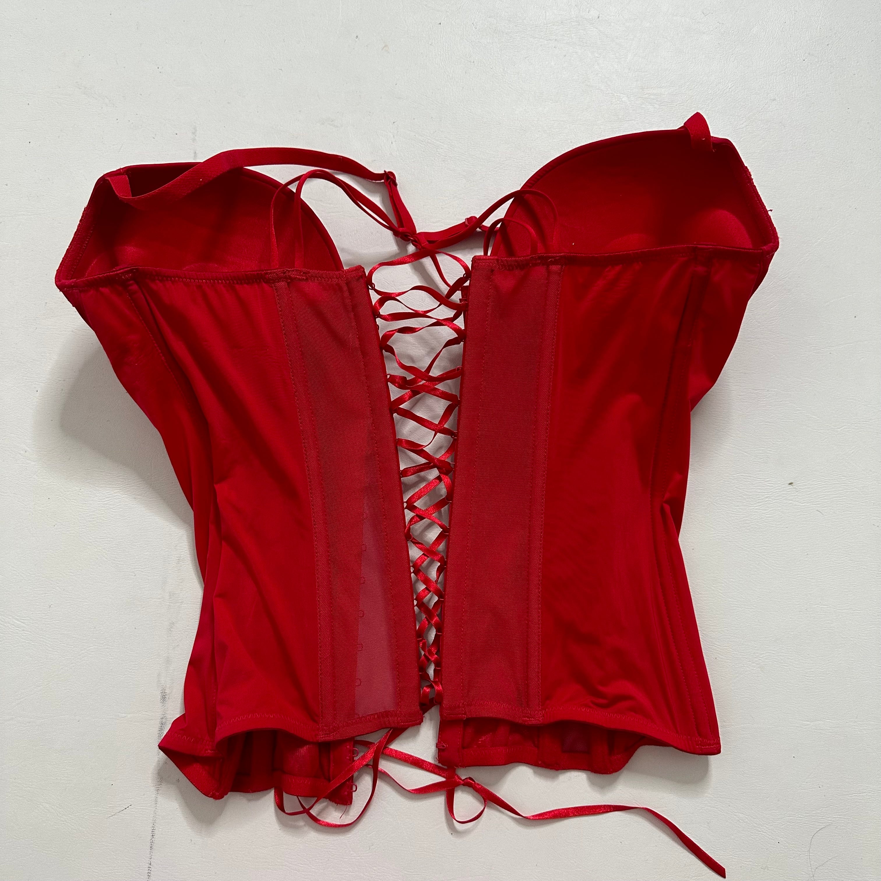 Red rhinestone mesh corset