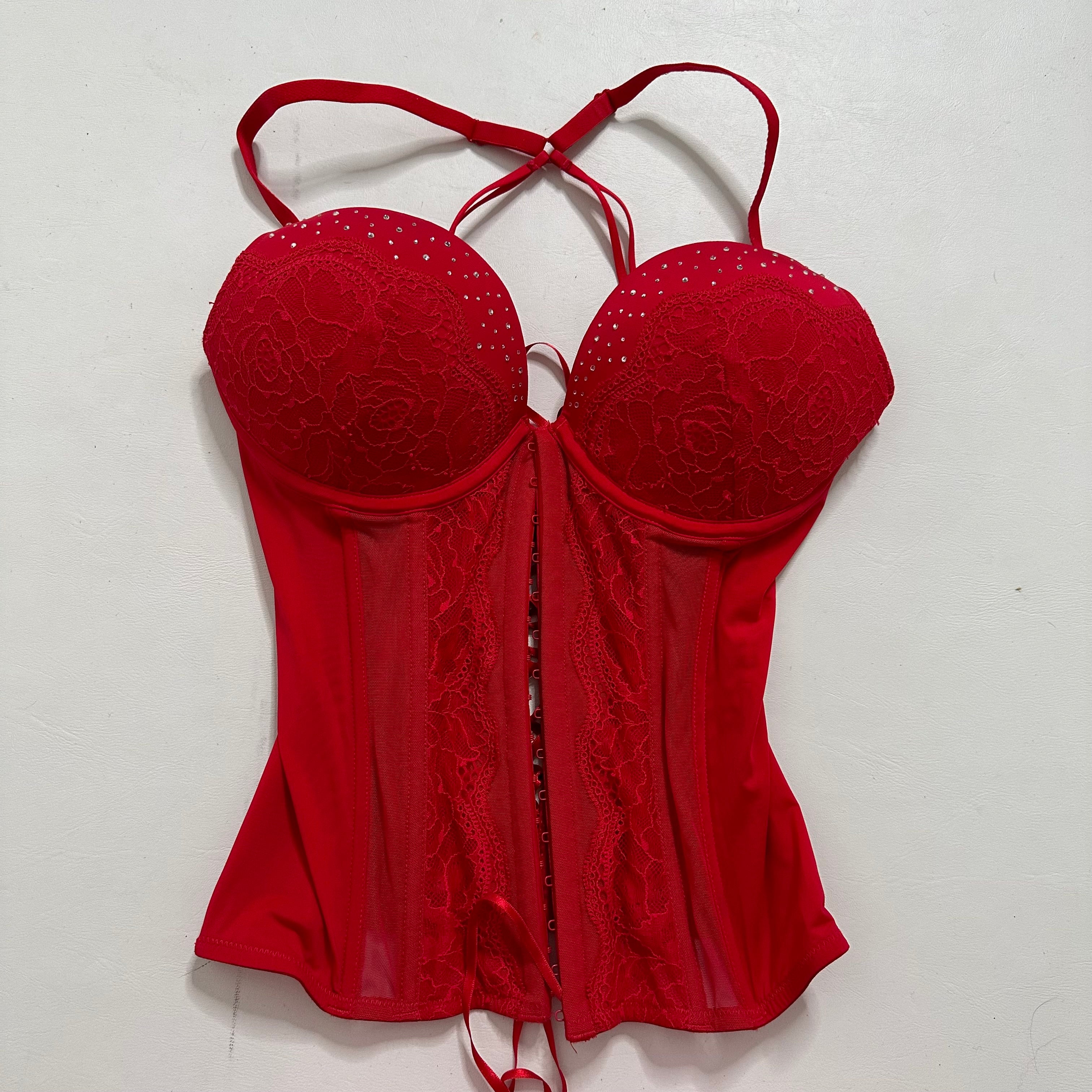 Red rhinestone mesh corset