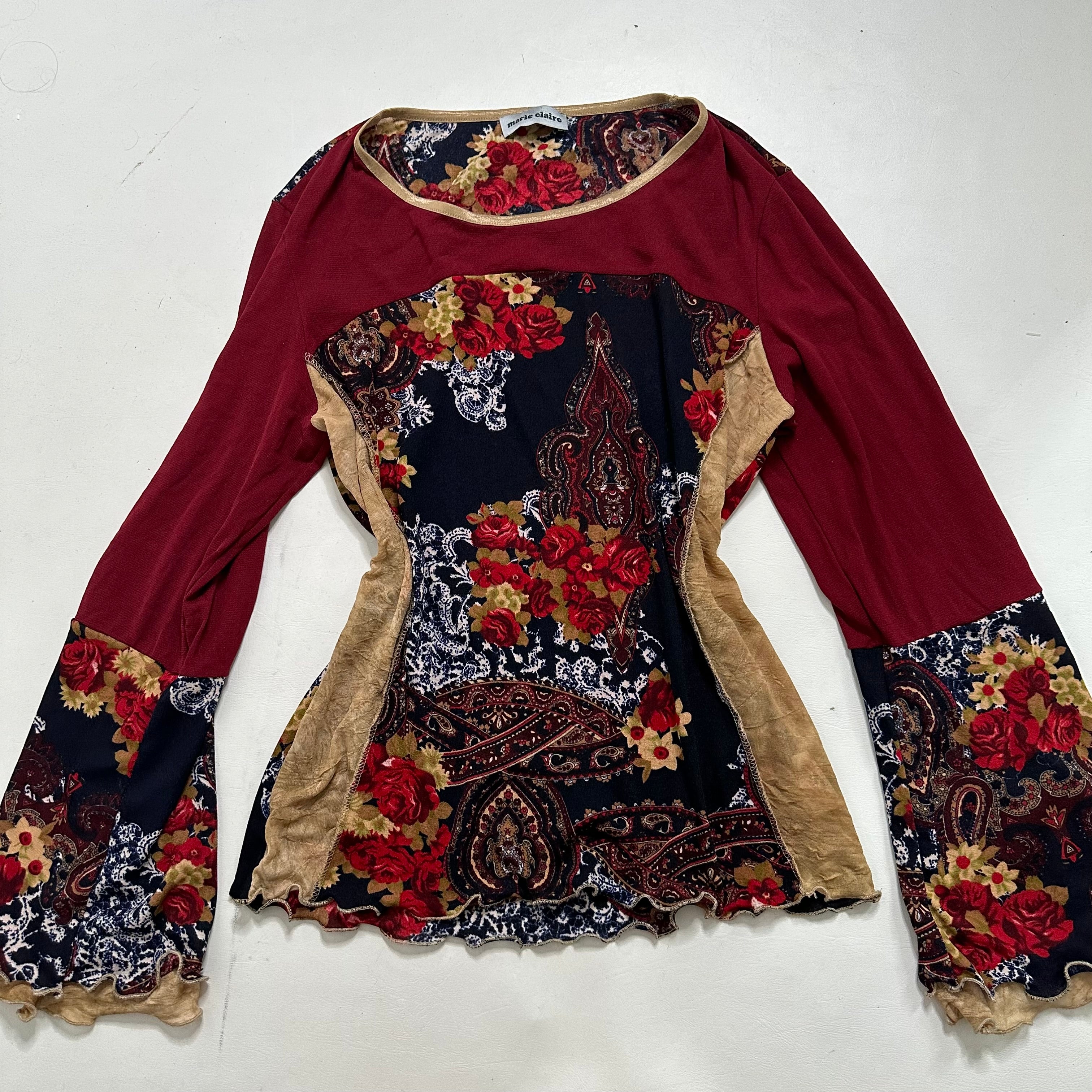 Graphic mesh flared print top