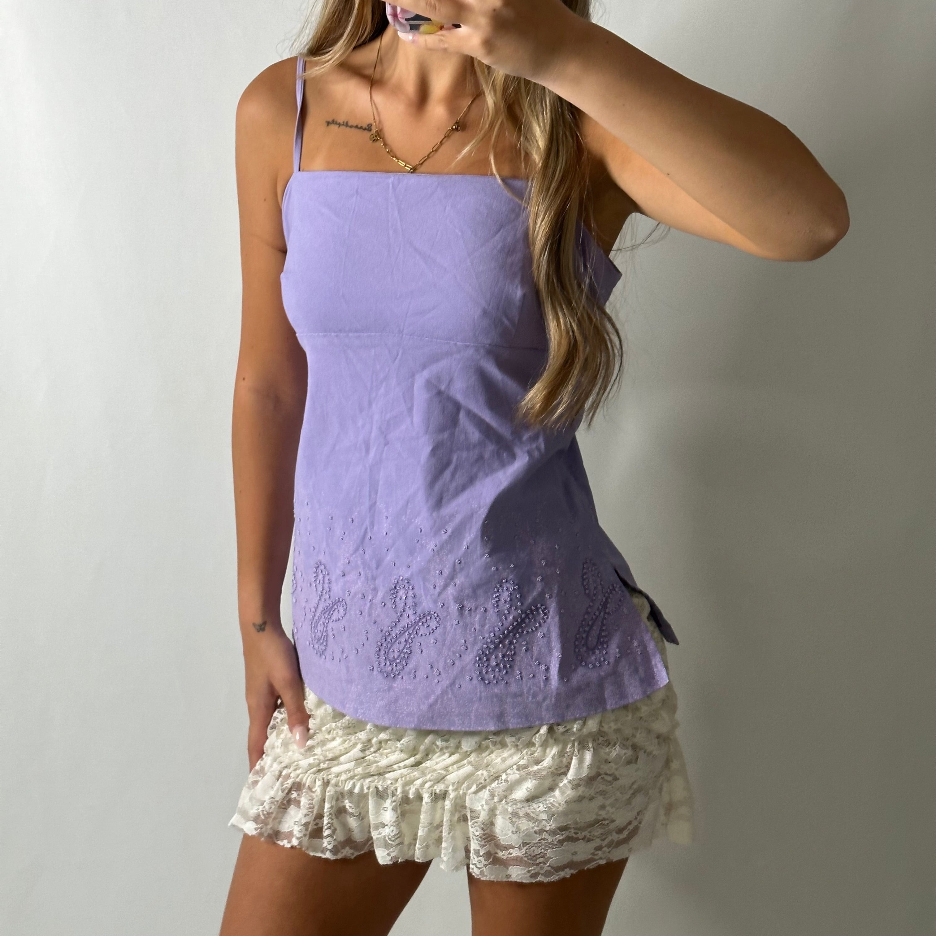 Lilac tie up beaded top