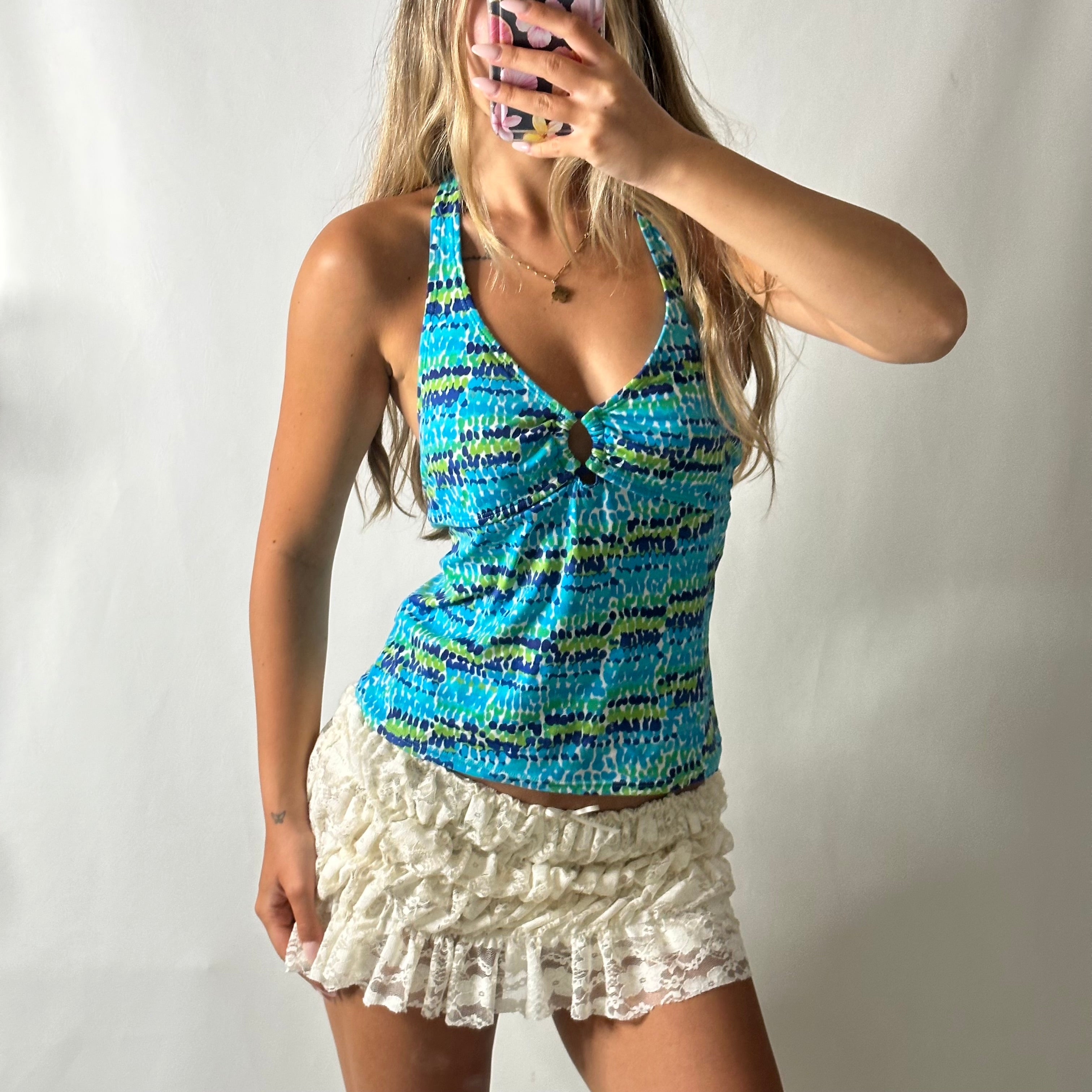 Blue o ring halter top