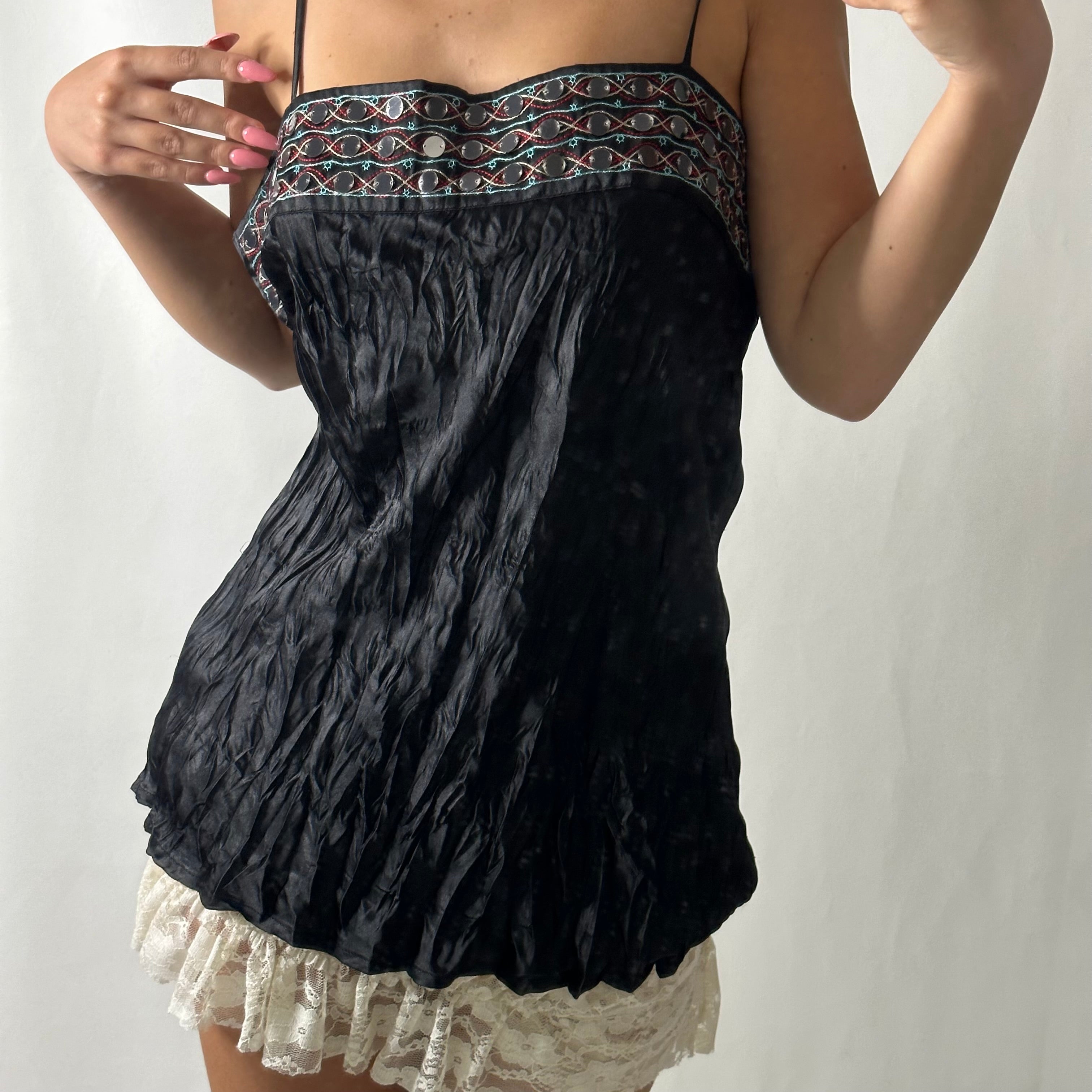 Satin sequin embellished top