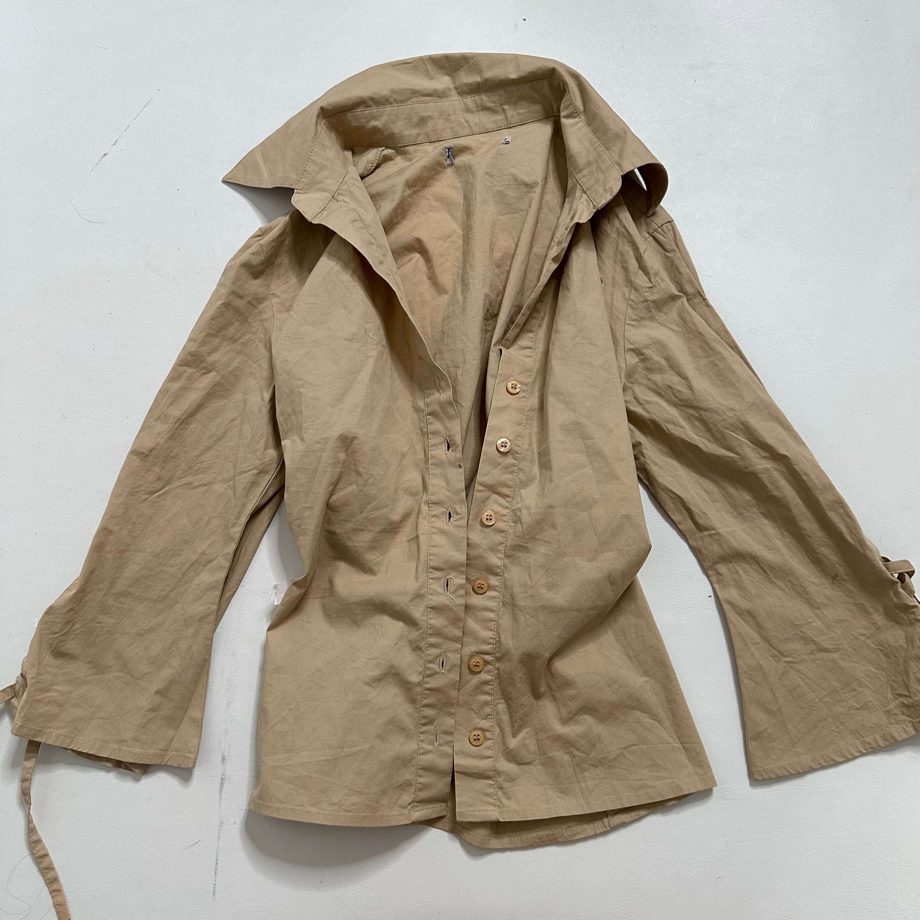Fitted button up flared lace up shirt