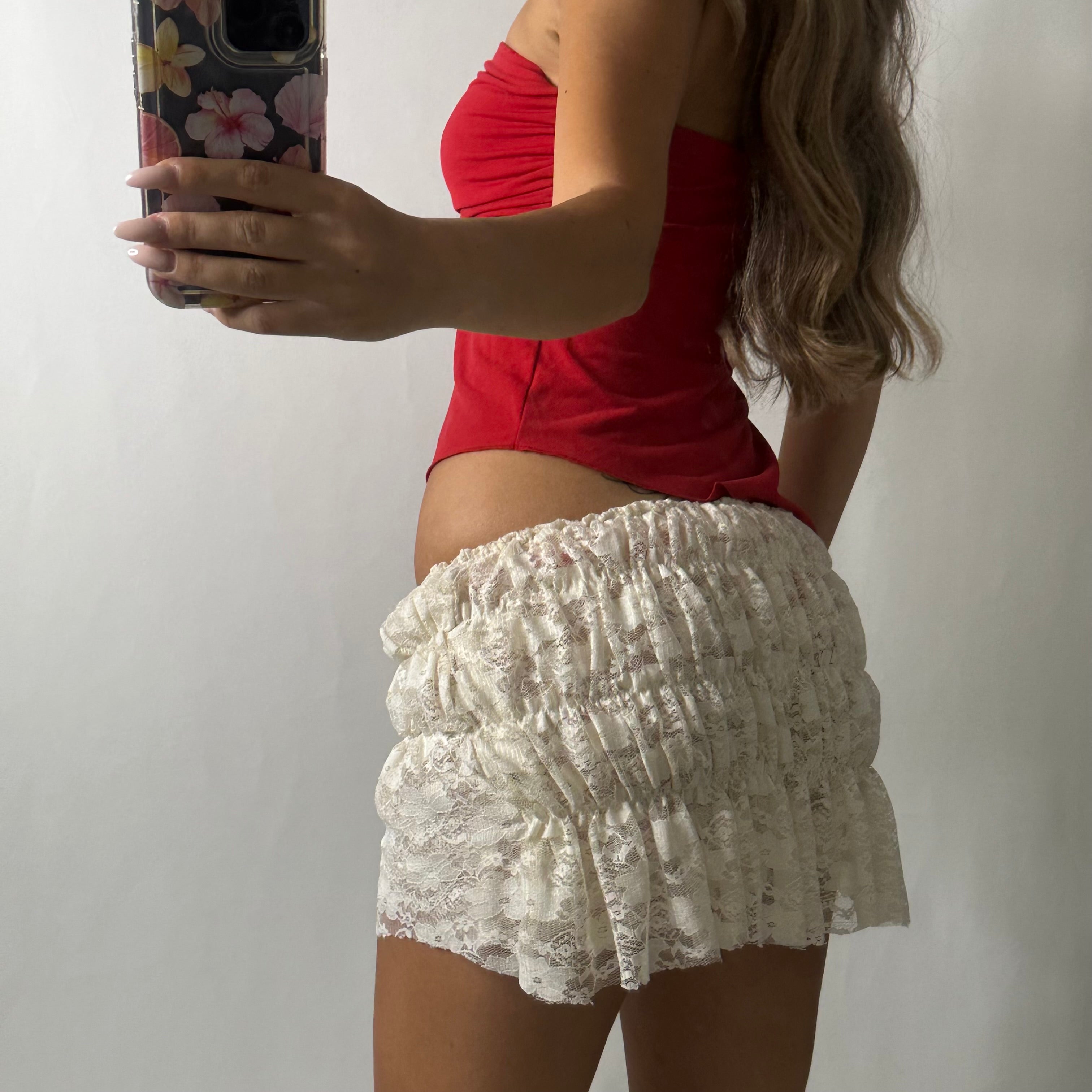 Red hanky hem strapless top