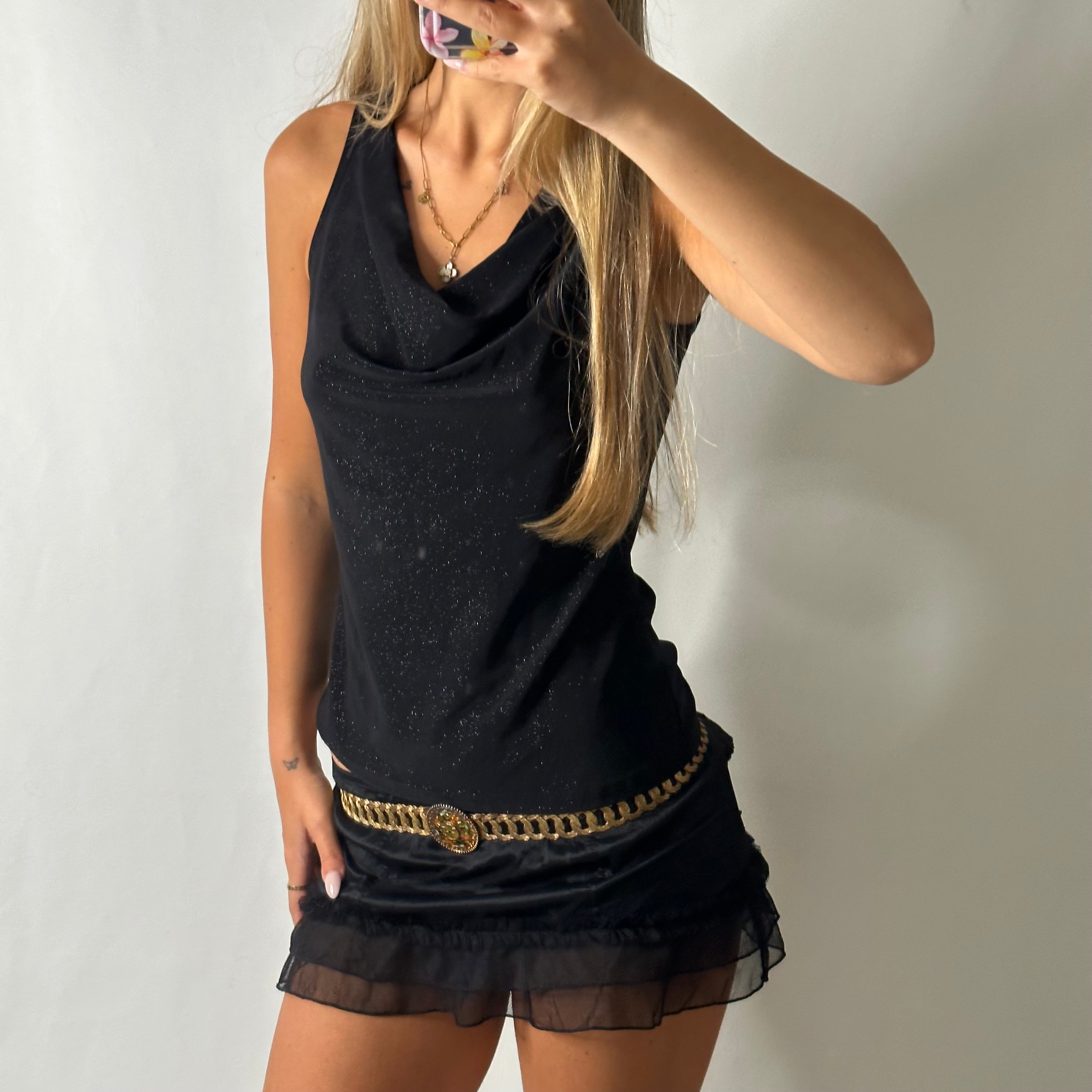 Glittery cowl neck top