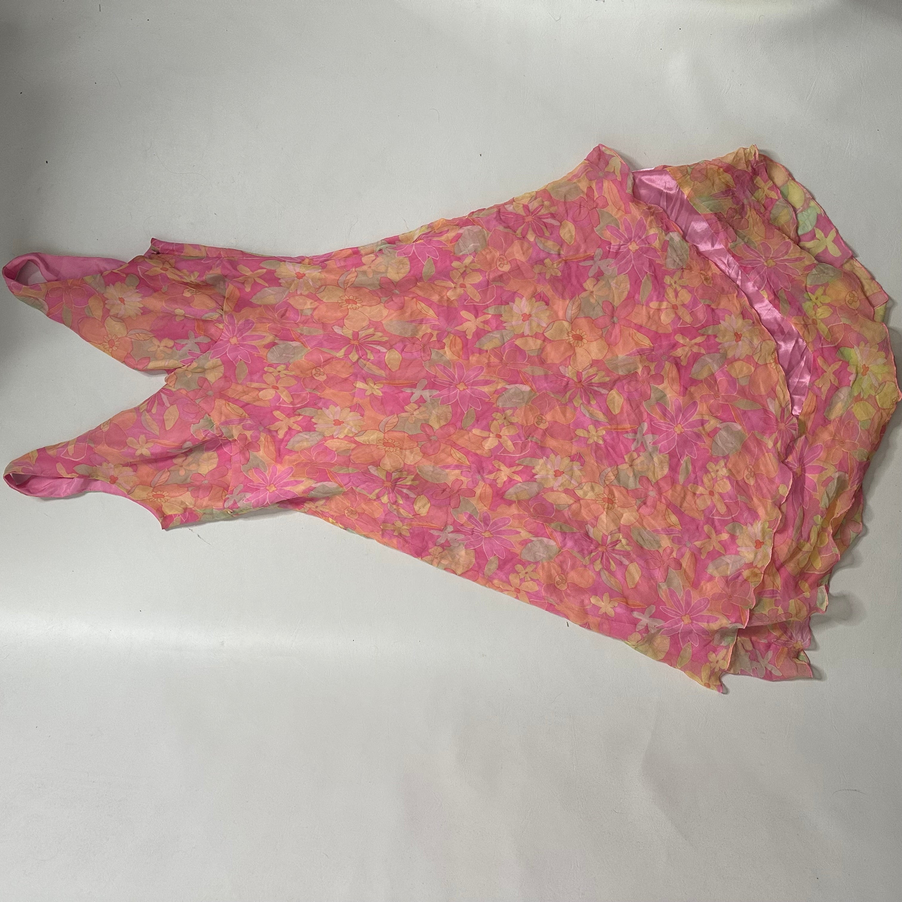 Pink mesh floral midi dress