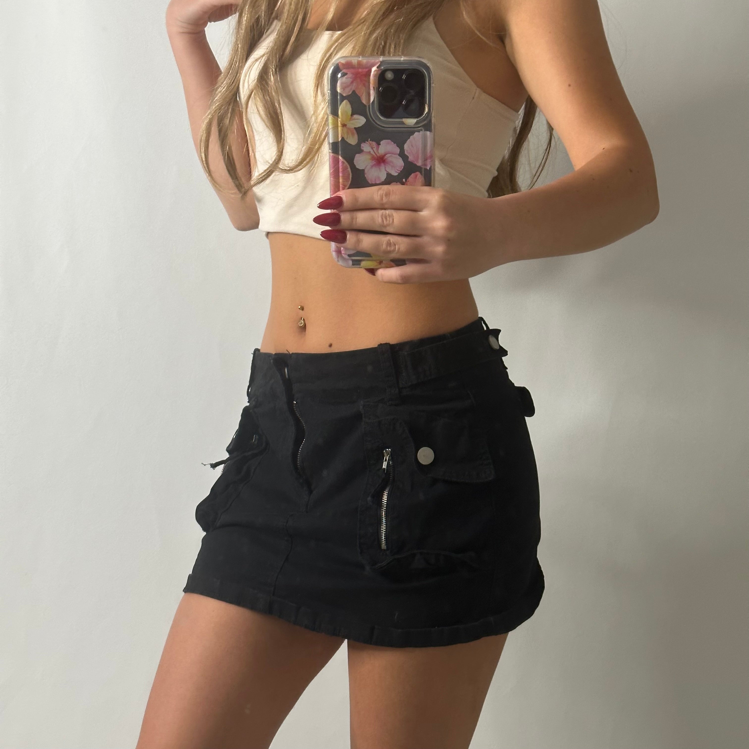 Black mini cargo skirt