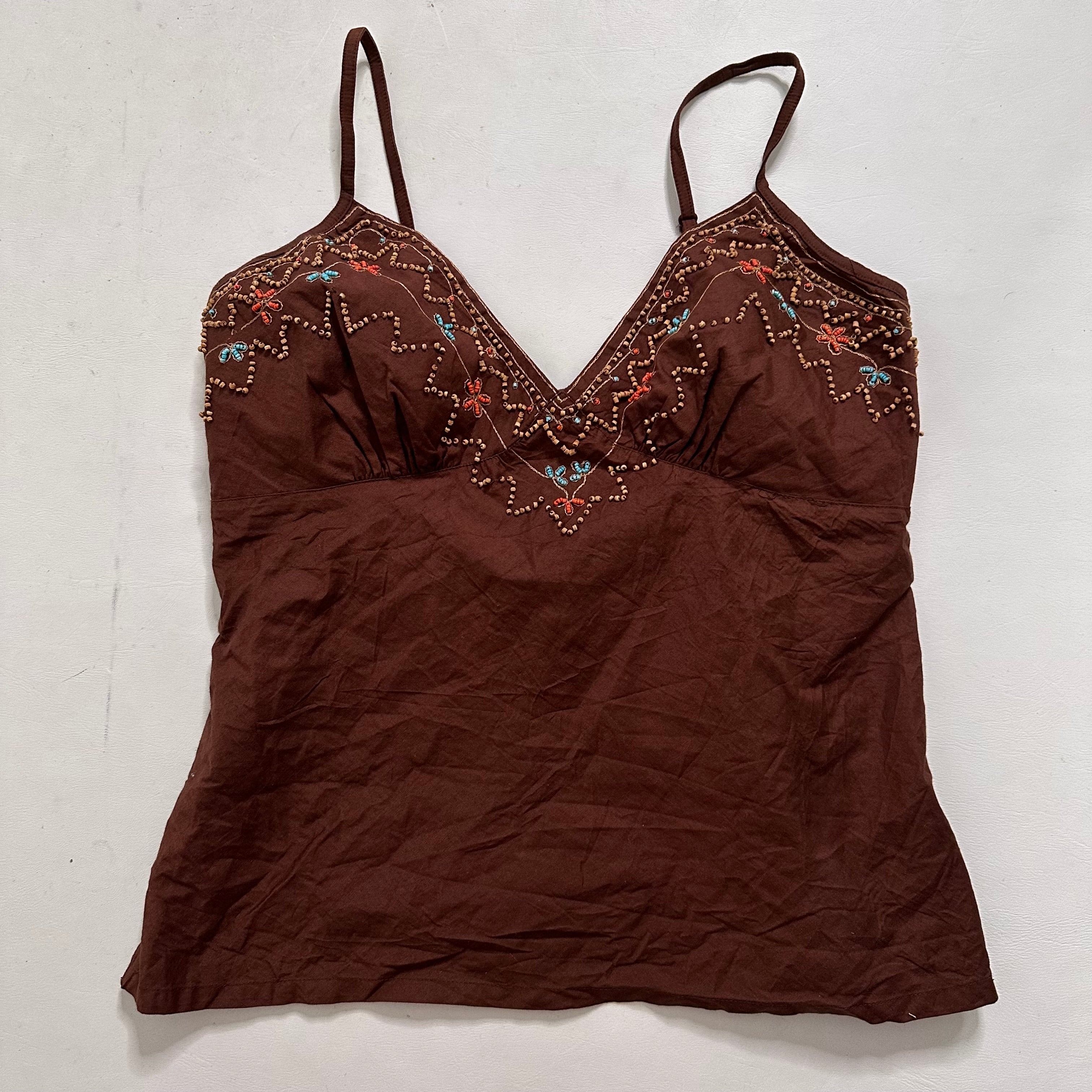 Brown beaded cami vest top