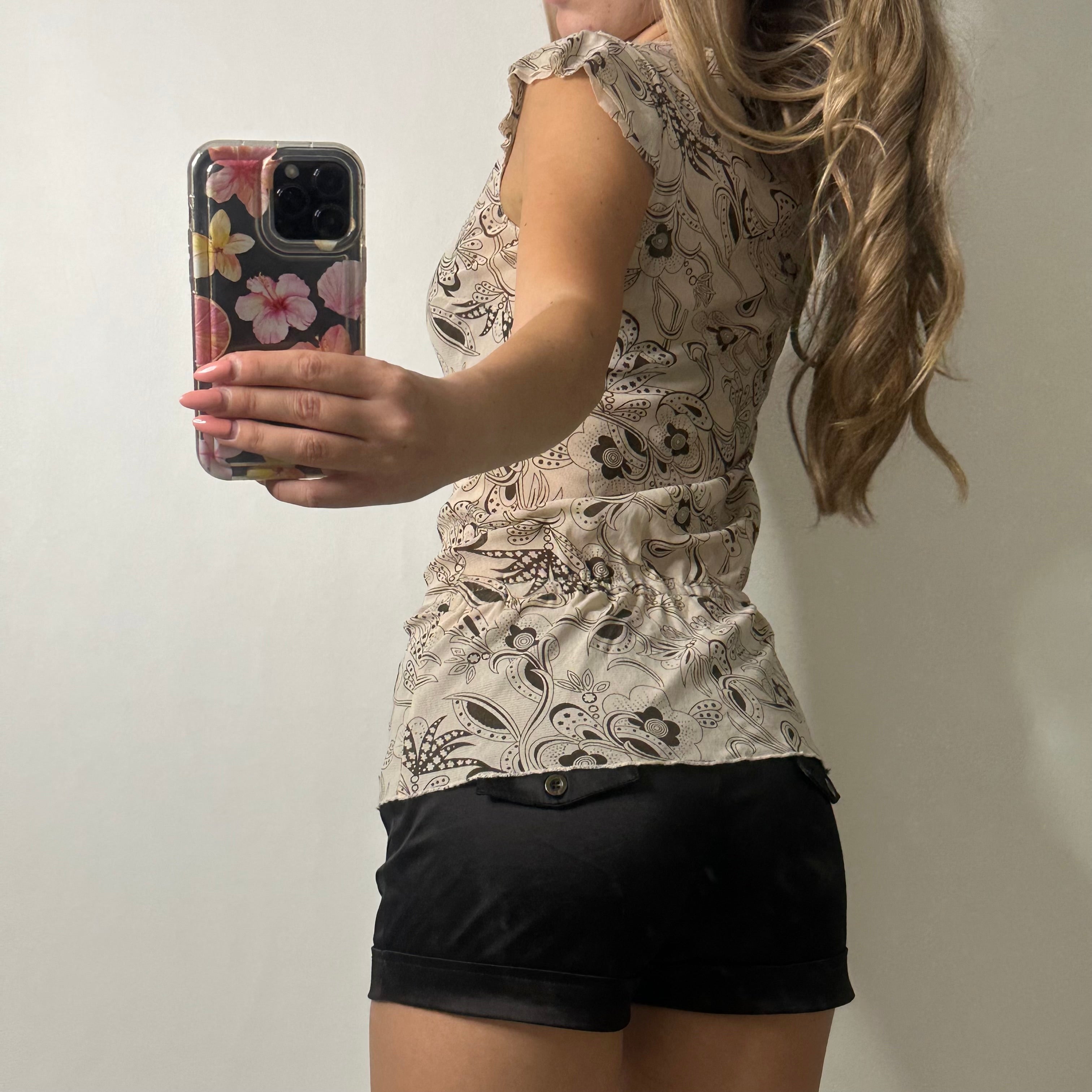 Mesh sequin tie up top