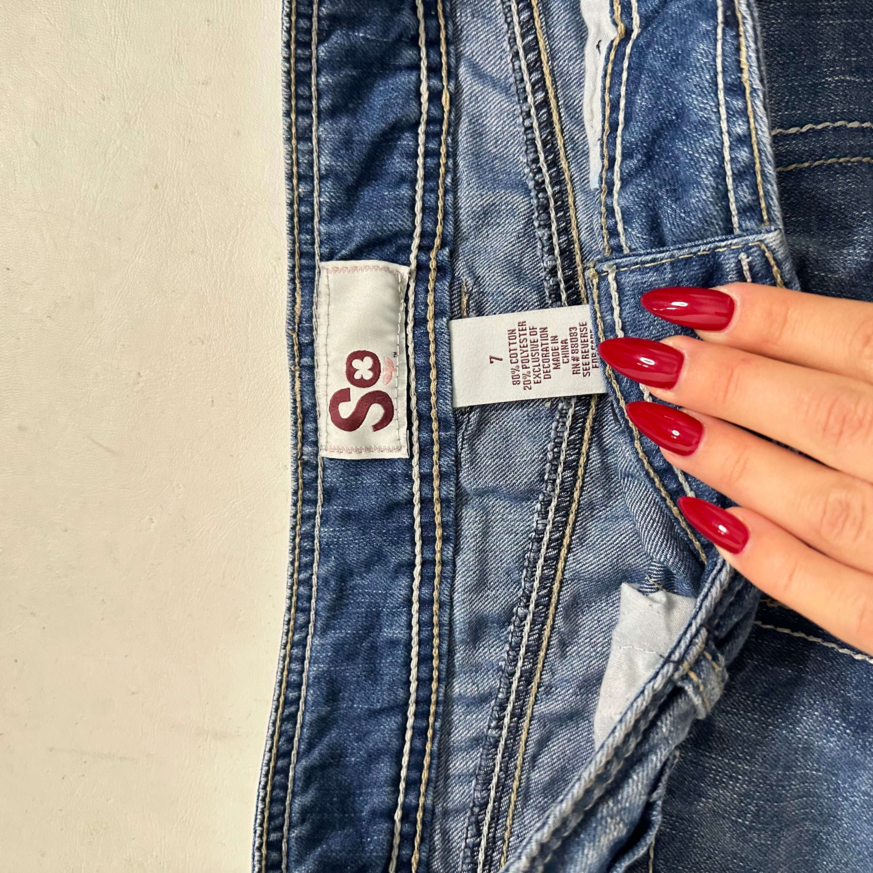 Mini denim skirt with contrast stitching
