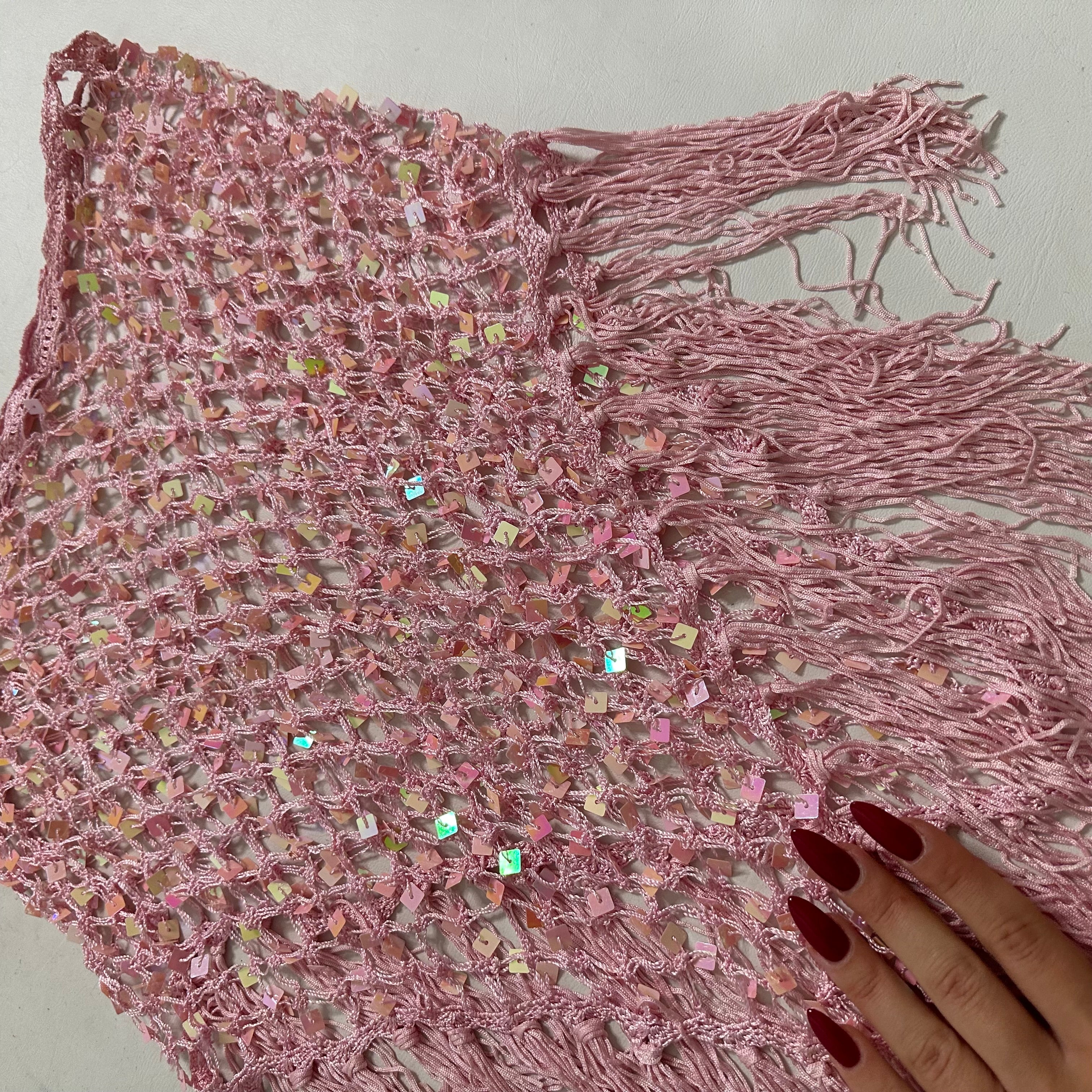 Pink sequin crochet skirt