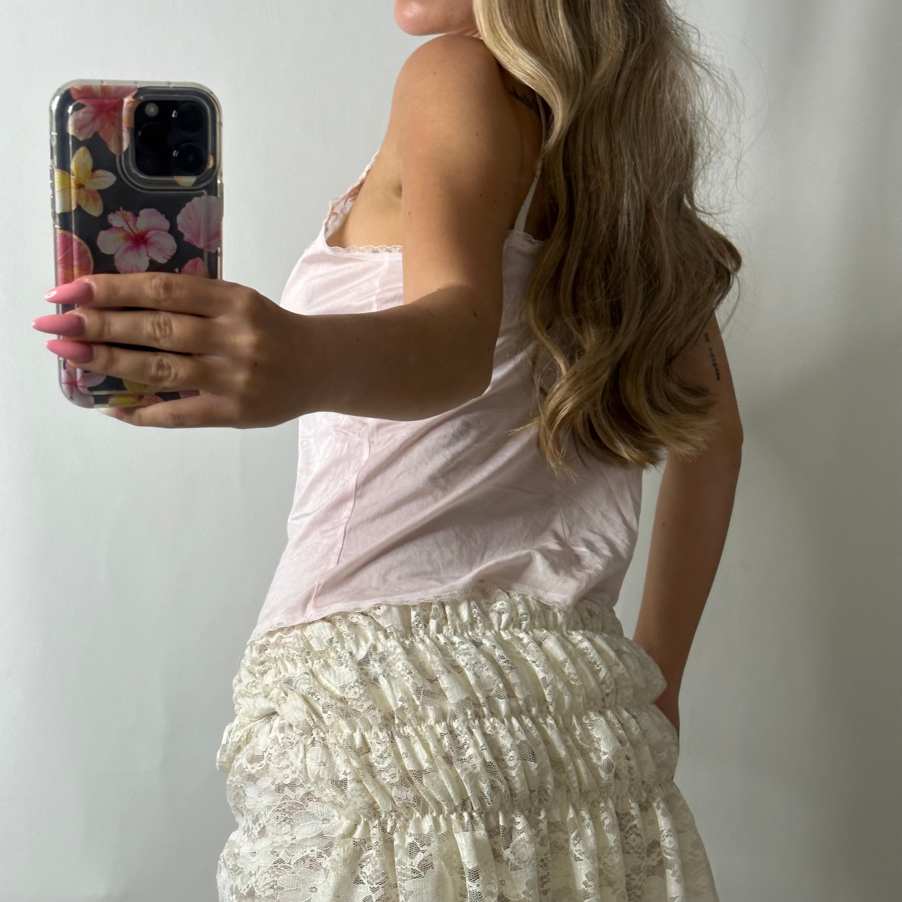 Pink lace lined cami
