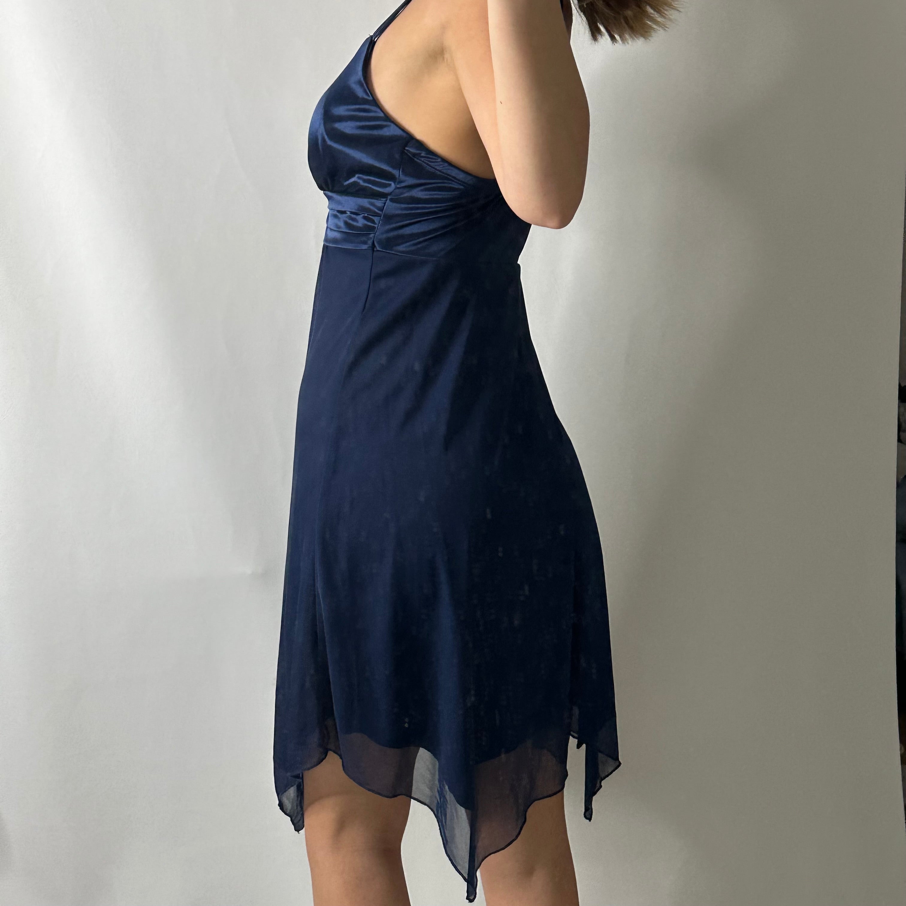 Navy satin fairy dress with o ring buckle