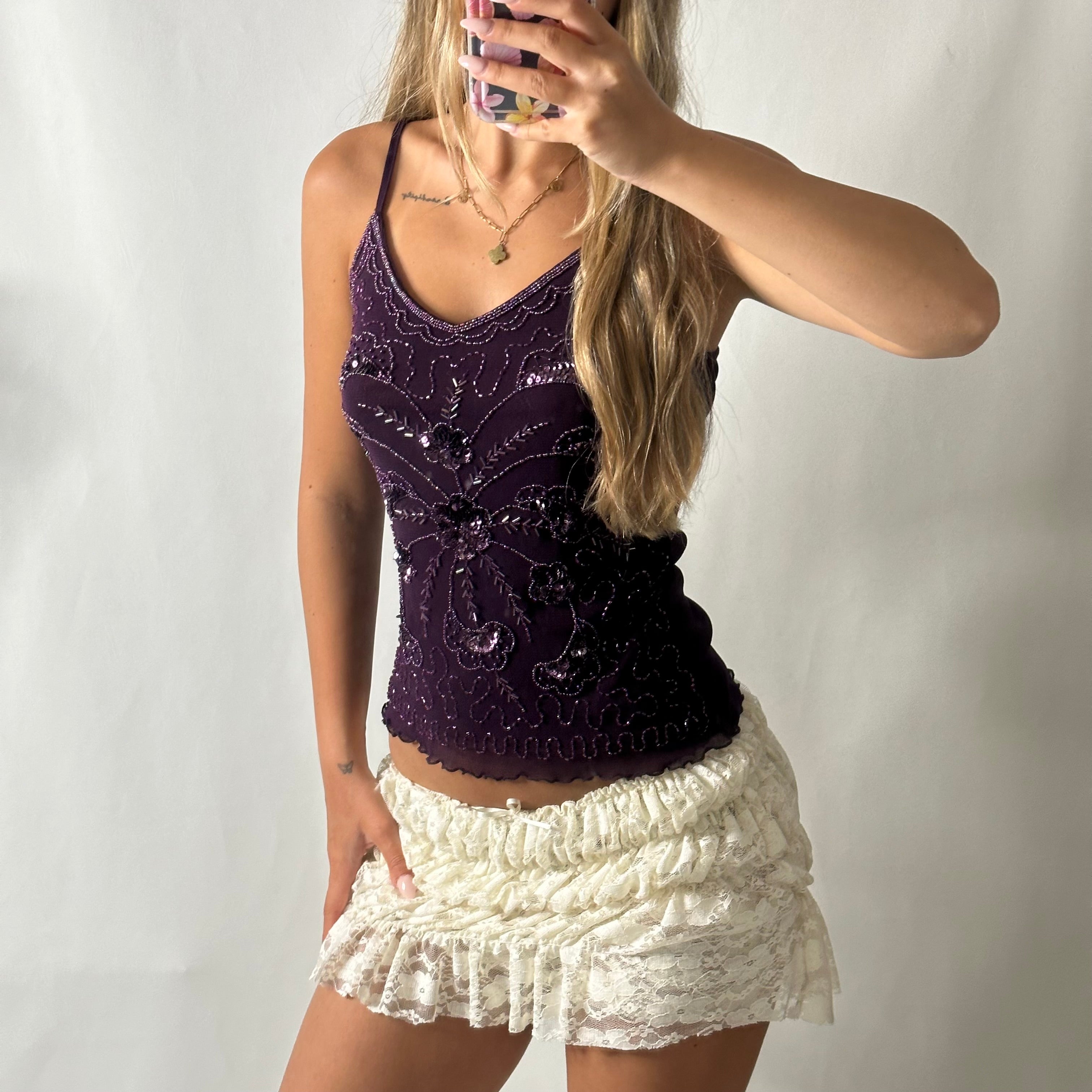 Purple mesh sequin beaded top