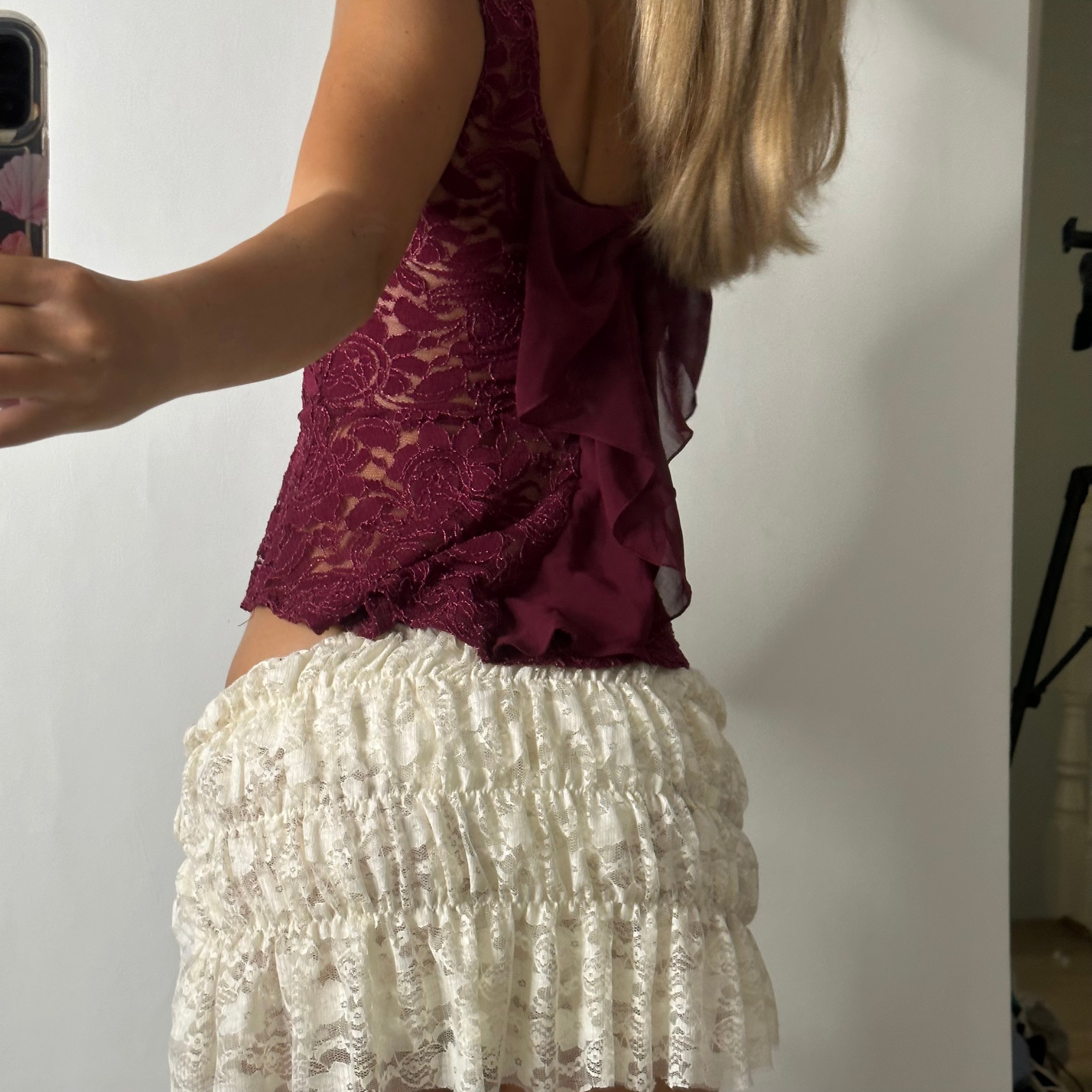 Burgundy lace top with bow
