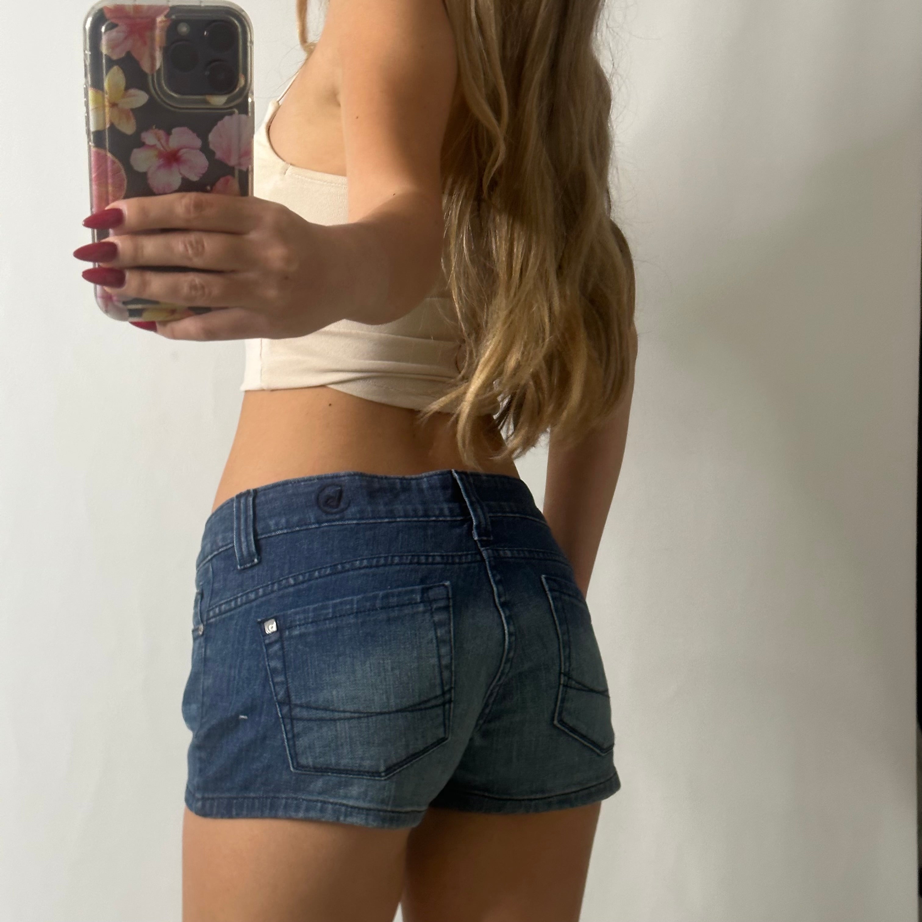 Low rise mini denim shorts