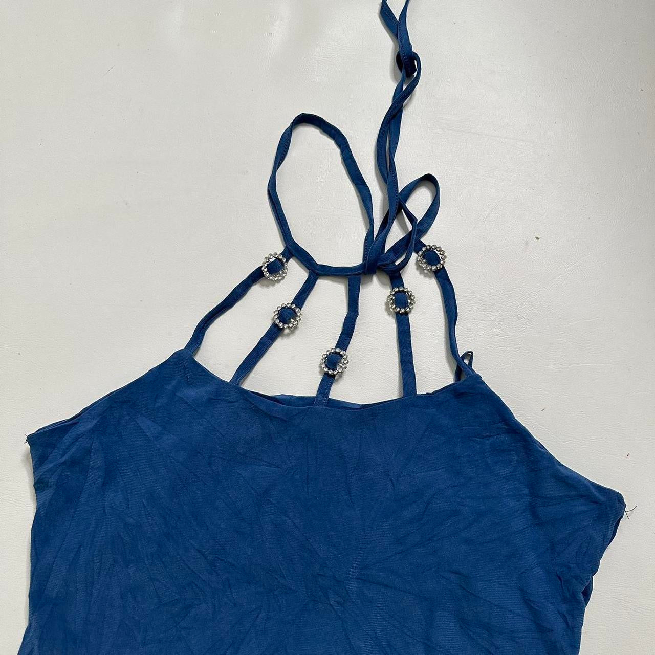 Blue rhinestone halter top